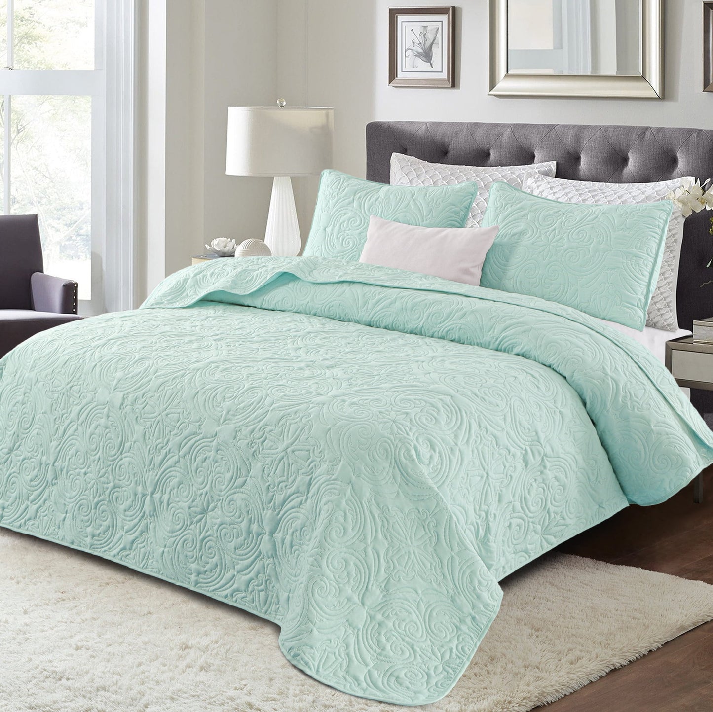 Exclusivo Mezcla Twin Quilt Bedding Set, Lightweight Vintage Twin xl Size Quilts with Pillow Sham, Soft Bedspreads Coverlets for All Seasons, (90"x68", Aqua)