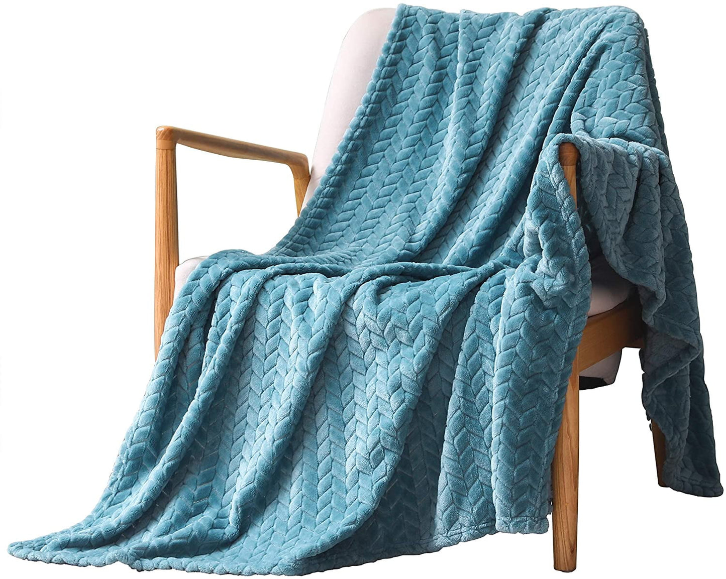 Exclusivo Mezcla Extra Large Flannel Fleece Throw Blanket, 50x70 Inches Leaves Pattern Soft Throw Blanket for Couch, Cozy, Warm, and Lightweight Blanket for Winter, Slate Blue Blanket