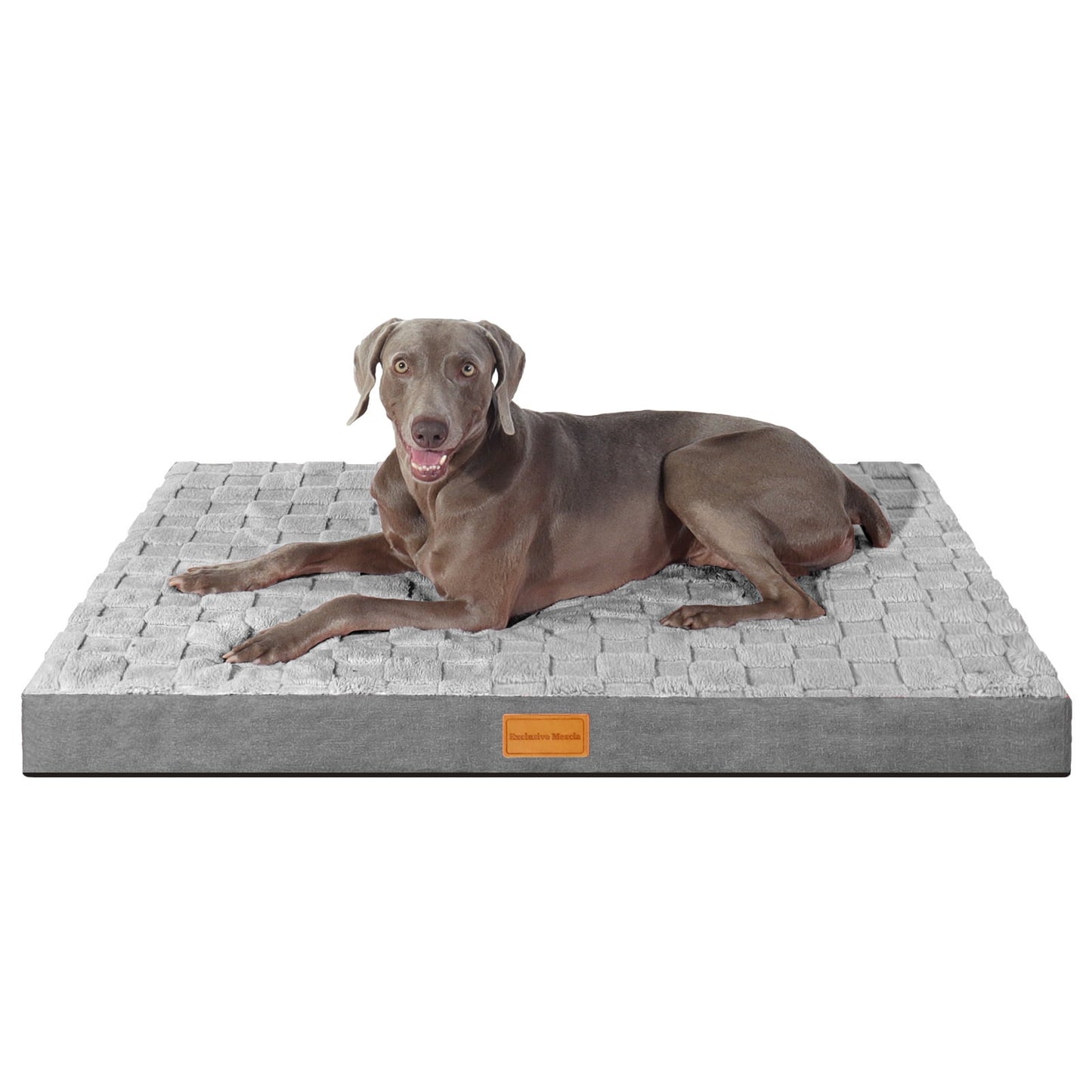 Exclusivo Mezcla Checkered Orthopedic XXL Dog Bed for Extra Large Dogs 48''X30'', Waterproof Removable Washable Cover,Egg Crate Foam Pet Bed Mat, Grey