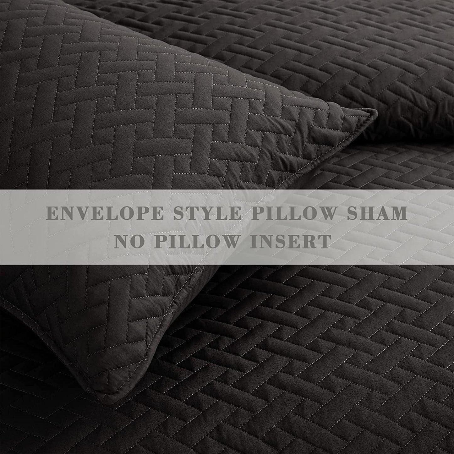 Exclusivo Mezcla 3-Piece King Size Quilt Set with Pillow Shams, Basket Quilted Bedspread/Coverlet/Bed Cover(96x104 inches, Black)-Soft, Lightweight and Reversible