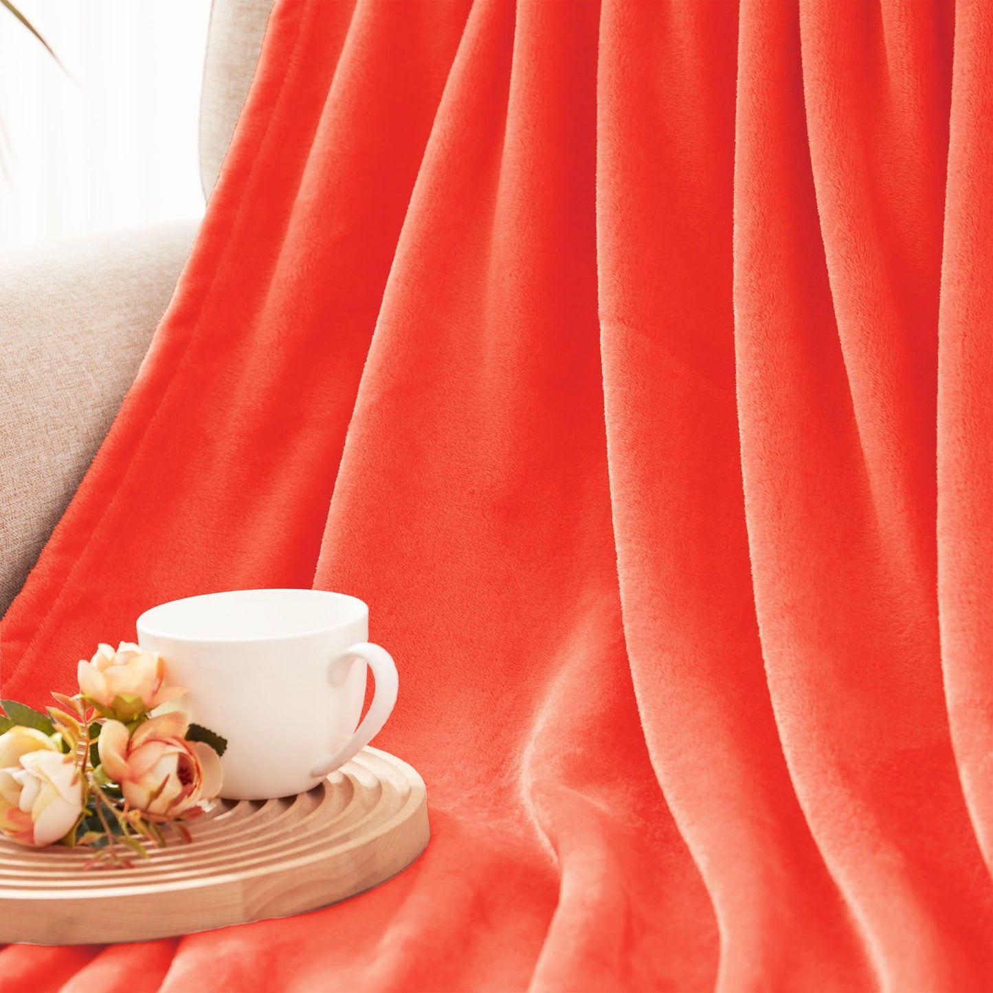 Exclusivo Mezcla Fleece Throw Blanket for Couch/Sofa/Bed,Plush Soft Blankets and Throws,Lightweight and Cozy-50" x 60" (Coral Orange)