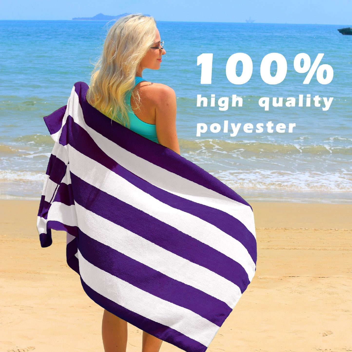 Exclusivo Mezcla 4-Pack Large Microfiber Beach Towels Set (Purple, 30" x 60"), Quick Dry, Cabana Striped Pool/Swimming/Bath Towel for Adults/Kids, Lightweight and Highly Absorbent