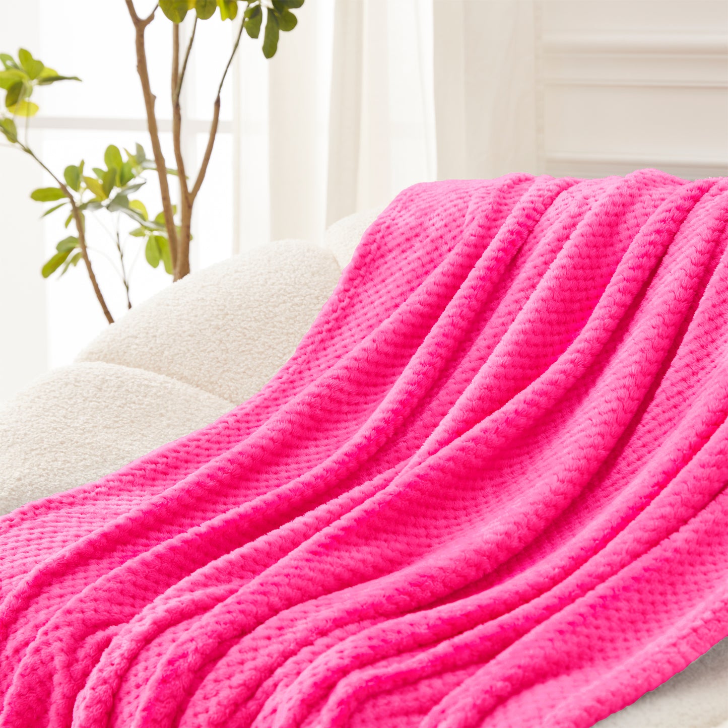 Exclusivo Mezcla Waffle Textured Soft Fleece Blanket, Large Throw Blanket, Cozy, Warm and Lightweight (Fuchsia, 50x70 inches)