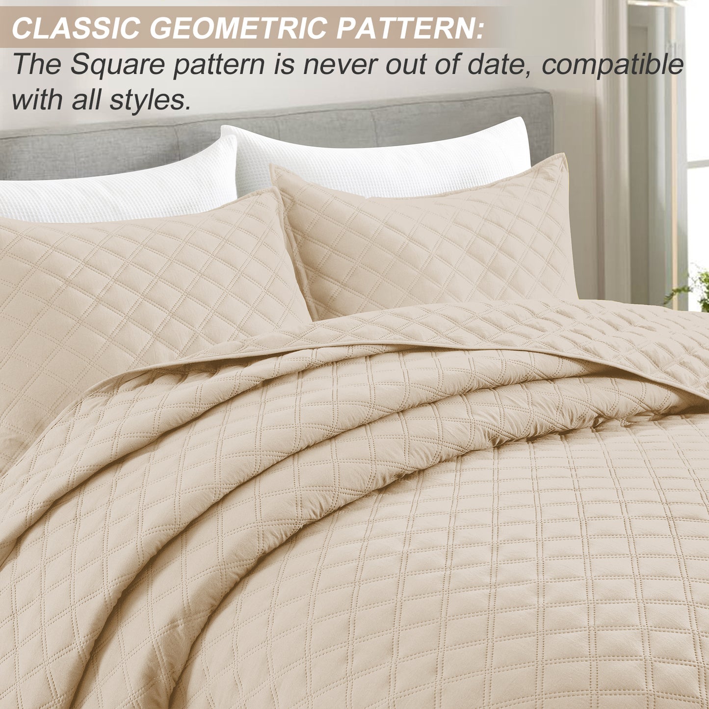 Exclusivo Mezcla 3-Piece Deep Purple Queen Size Quilt Set, Box Pattern Ultrasonic Lightweight and Soft Quilts/Bedspreads/Coverlets/Bedding Set (1 Quilt, 2 Pillow Shams) for All Seasons