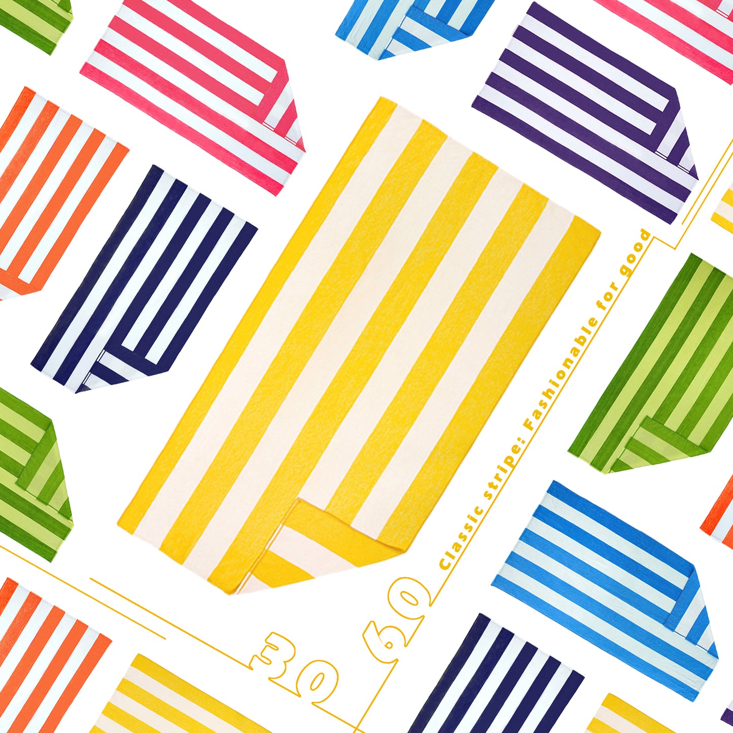 Exclusivo Mezcla 4 Pack Microfiber Cabana Striped Large Beach/Pool/Bath Towel for Adults (Yellow, 30" x 60") - Soft, Quick Dry, Lightweight and Absorbent