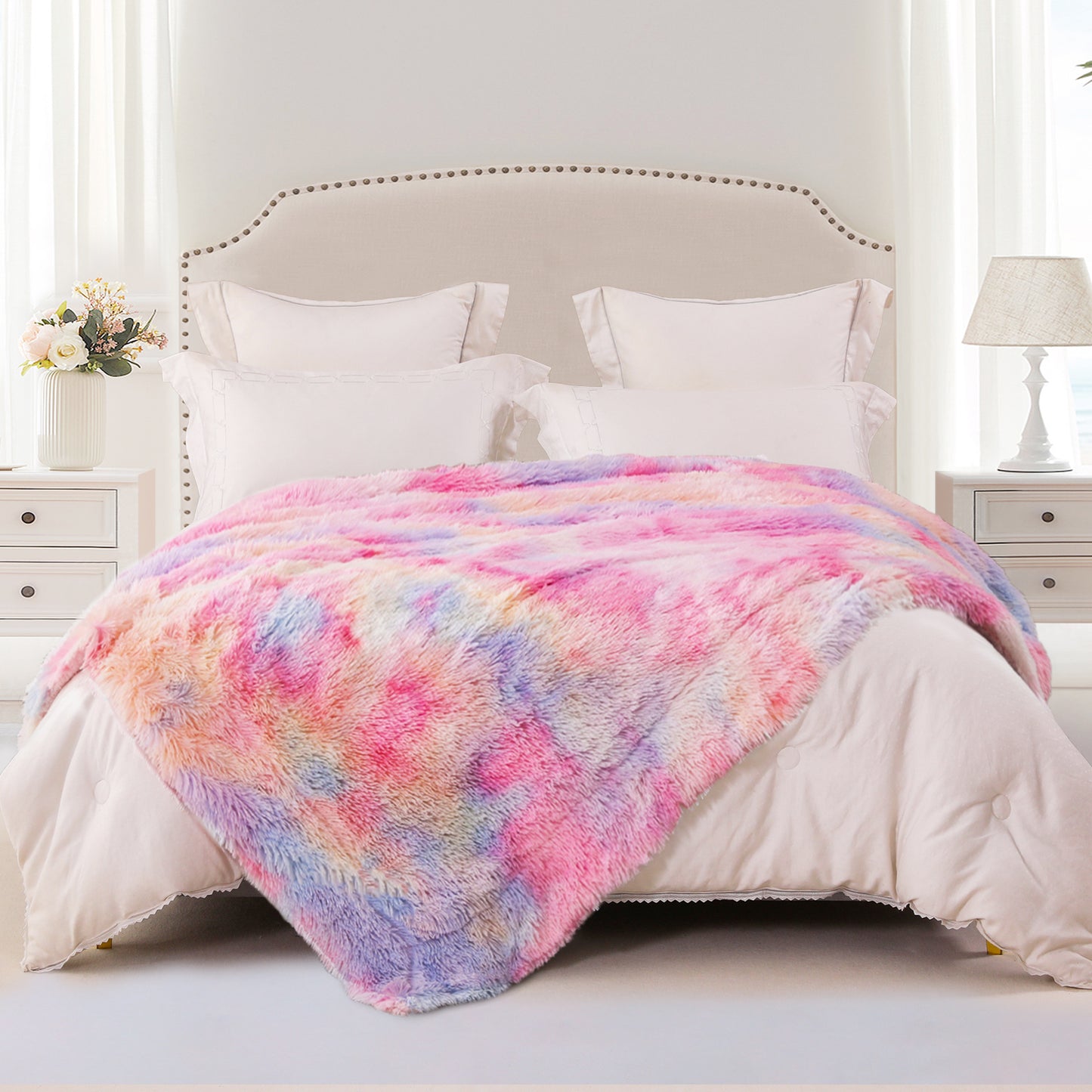 Exclusivo Mezcla Twin Size Faux Fur Bed Blanket, Super Soft Fuzzy and Plush Reversible Sherpa Fleece Blanket and Warm Blankets for Bed, Sofa, Travel, 60X80 inches, Blue