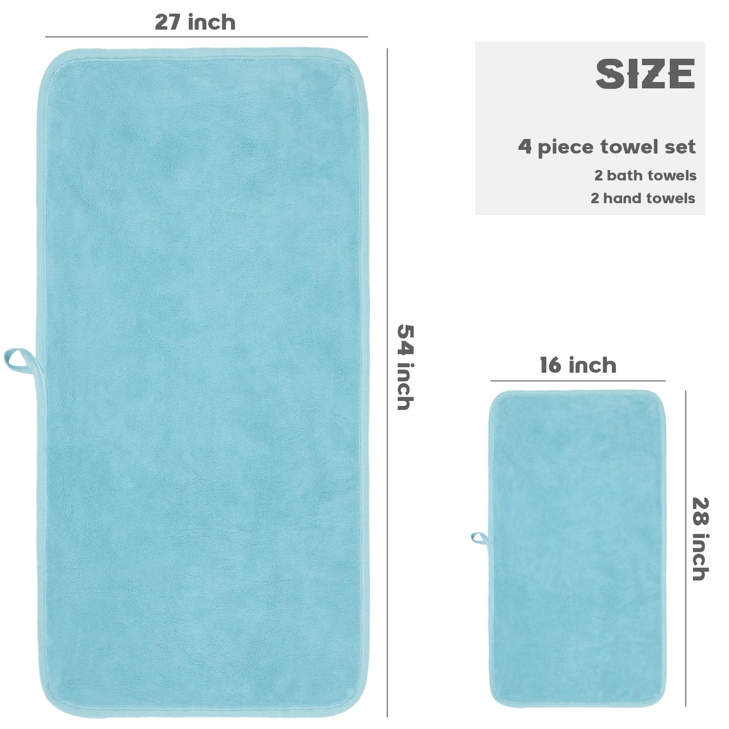 Exclusivo Mezcla 4-Piece Ultra Soft Bath Towel Set, Large Highly Absorbent Microfiber Coral Velvet Towel, Quick Drying for Body, Bathroom, Gym, Spa, 2 Bath Towels, 2 Hand Towels, Light Blue
