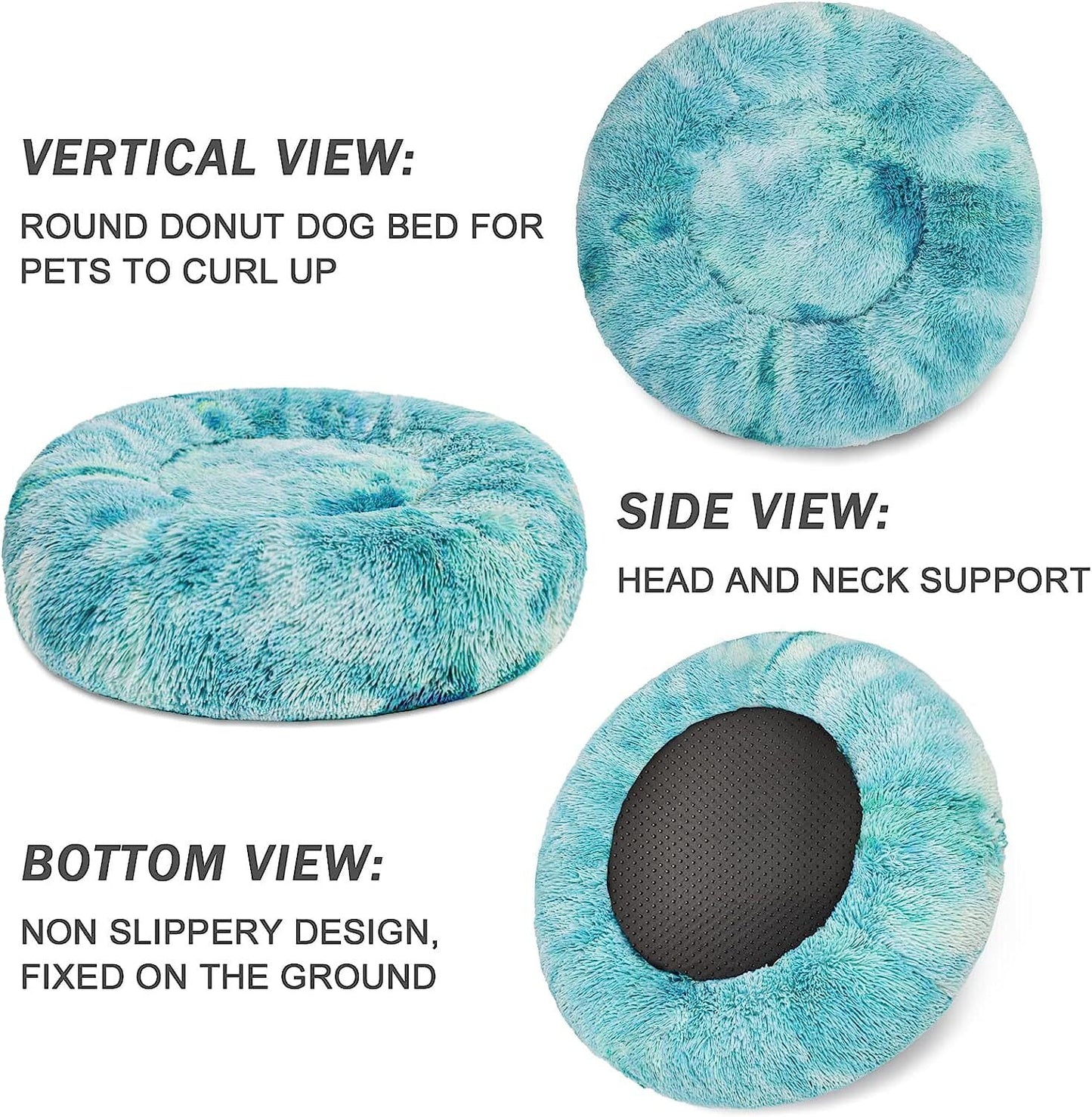 Exclusivo Mezcla Calming Donut Pet Bed for Medium Dogs 24", Anti-Anxiety Plush Cozy Warming Dog Bed, Gradient Aqua