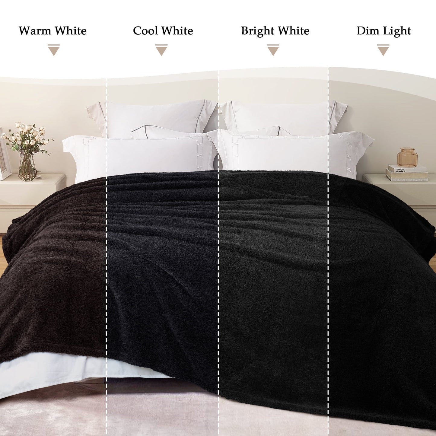 Exclusivo Mezcla Fuzzy Fleece Throw Blanket for Couch Sofa, Lightweight Fluffy Solid Velvet Blanket, Suitable for All Seasons, 50x60 Inches, Black