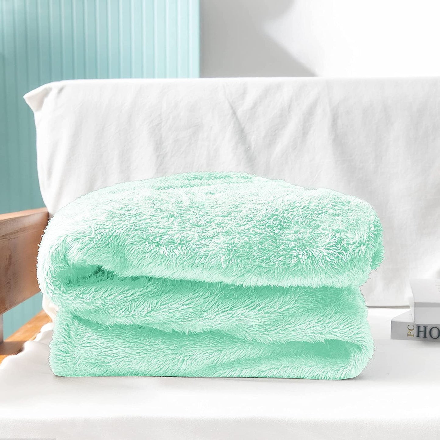 Exclusivo Mezcla Plush Fuzzy Large Fleece Throw Blanket ( 50" x 70", Mint Green)- Soft, Warm& Lightweight