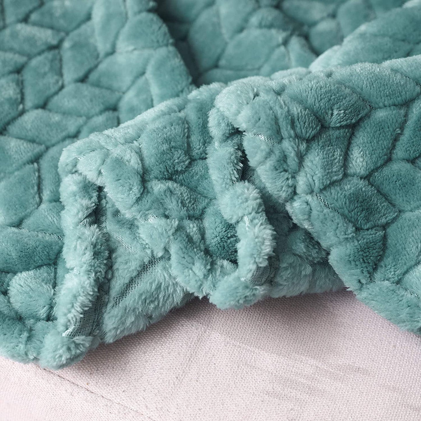 Exclusivo Mezcla Extra Large Flannel Fleece Throw Blanket, 50x70 Inches Leaves Pattern Soft Throw Blanket for Couch, Cozy, Warm, and Lightweight Blanket for Winter, Celadon Blanket
