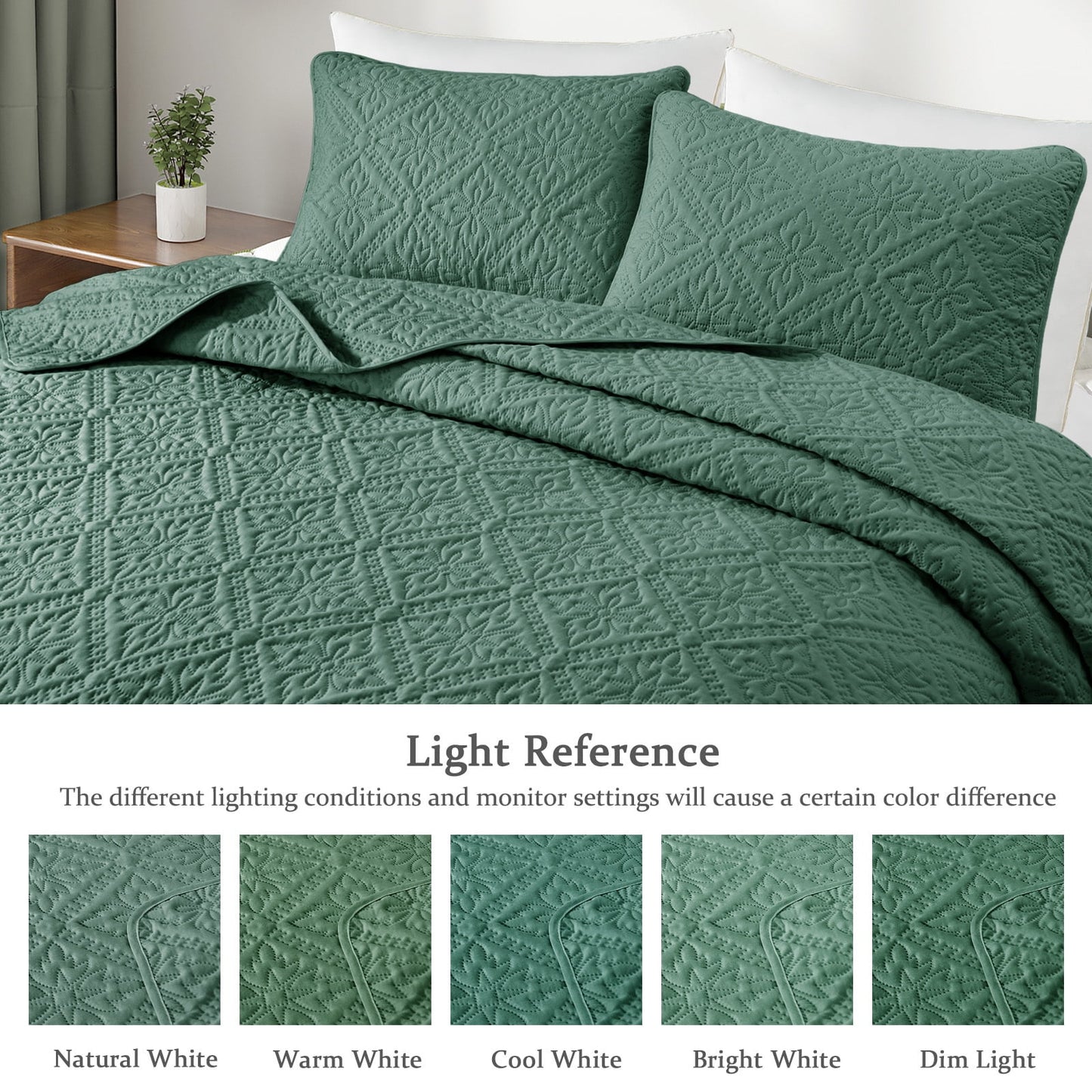 Exclusivo Mezcla King Quilt Bedding Set, Lightweight Soft Bedspreads Coverlets with 2 Pillow Shams, Modern Green Oversized Quilts King Size for All Seasons