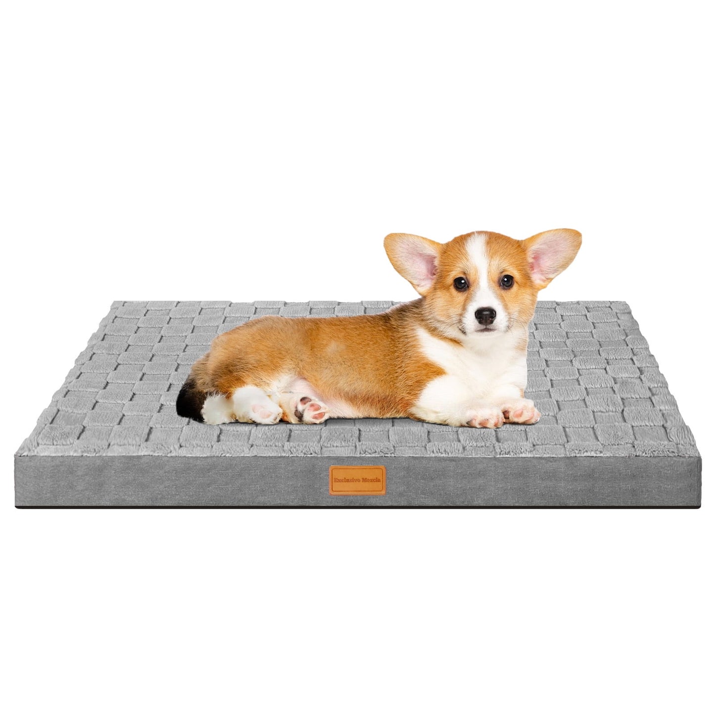 Exclusivo Mezcla Checkered Orthopedic Dog Bed for Medium Dogs 30''X20'', Waterproof Removable Washable Cover, Egg Crate Foam Pet Bed Mat, Grey