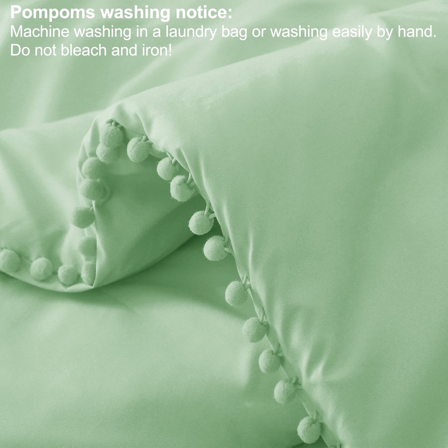 Exclusivo Mezcla Boho Pom Pom Ball Fringe King Size Comforter Set, 3 Piece Sage Green Lightweight Down Alternative Bedding Comforter Sets for All Seasons (1 Comforter and 2 Pillowcases)