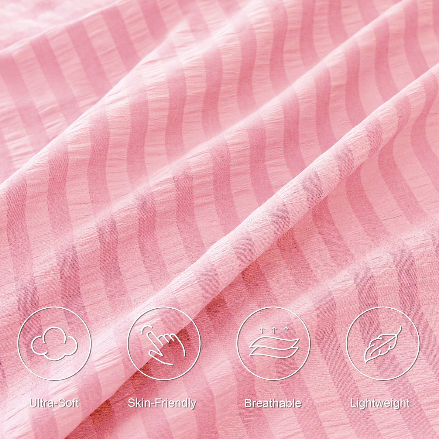 Exclusivo Mezcla 3-Piece Seersucker King Comforter Set Pink, Lightweight Soft Striped Pattern All Season Bedding Comforter sets with 2 Pillow Shams