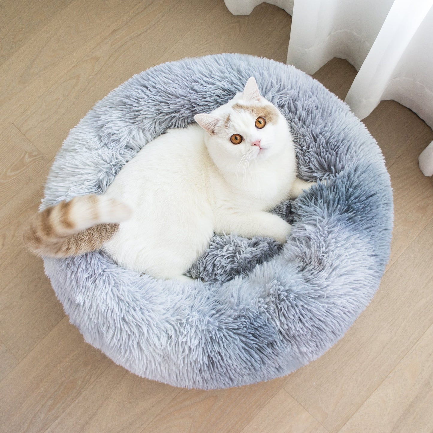 Exclusivo Mezcla Calming Donut Pet Bed for Medium Dogs 24", Anti-Anxiety Plush Cozy Warming Dog Bed, Gradient Grey