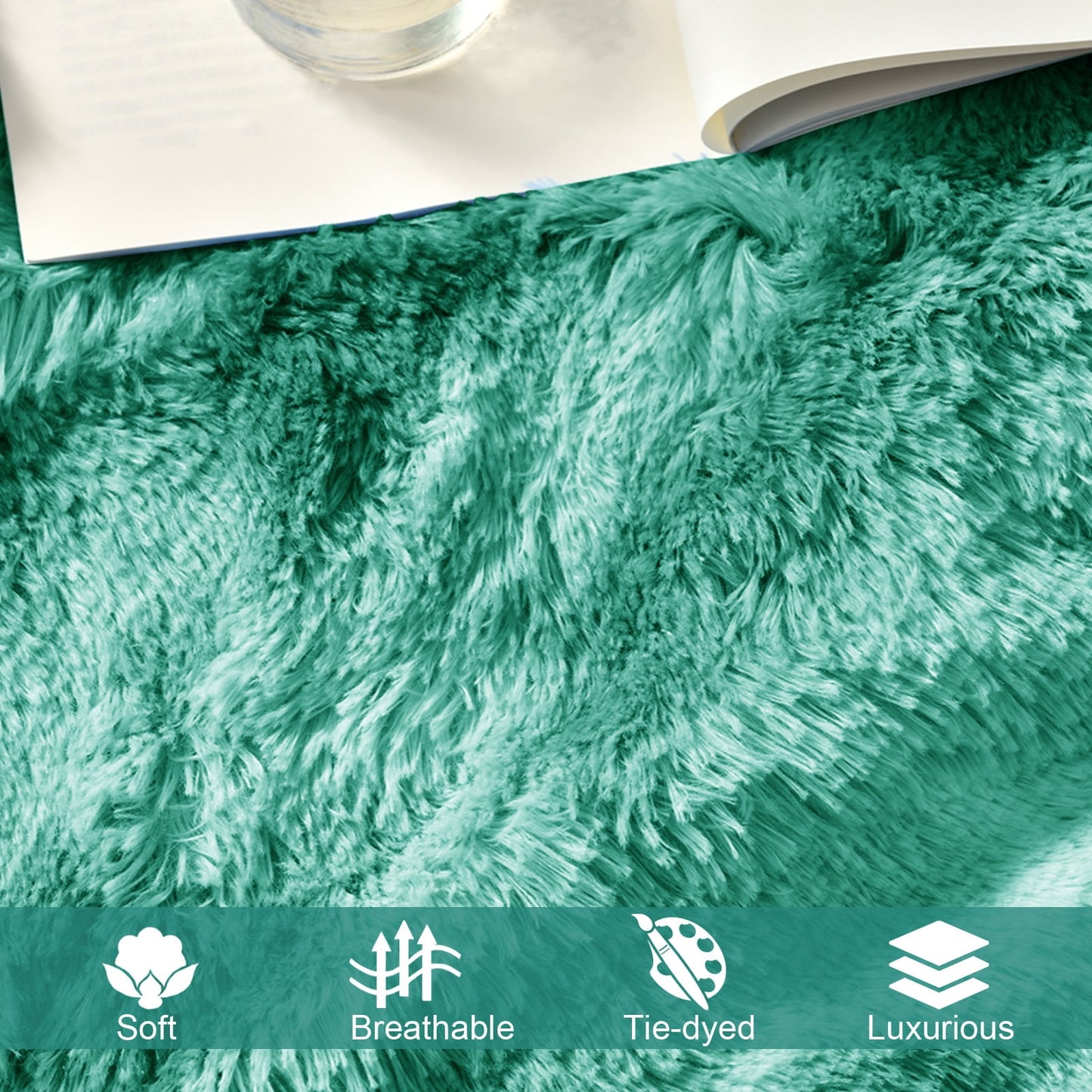 Exclusivo Mezcla Queen Size Faux Fur Bed Blanket, Super Soft Fuzzy and Plush Reversible Sherpa Fleece Blanket and Warm Blankets for Bed, Sofa, Travel, 90X90 inches, Teal