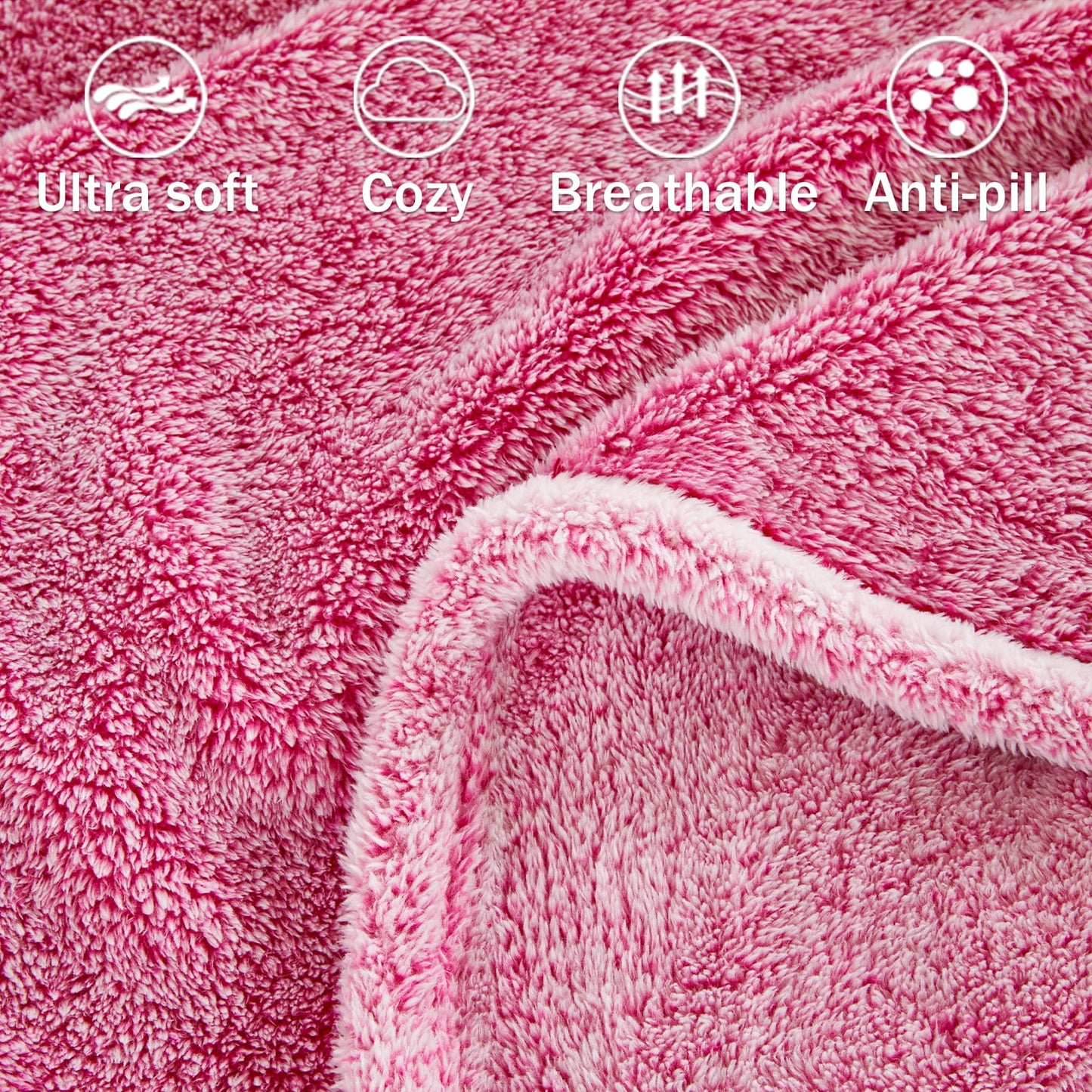 Exclusivo Mezcla Plush Fuzzy Fleece Queen Size Bed Blanket, Super Soft Fluffy and Thick Blankets for Travel Bed and Couch (Mixed Hot Pink, 90x90 inches)