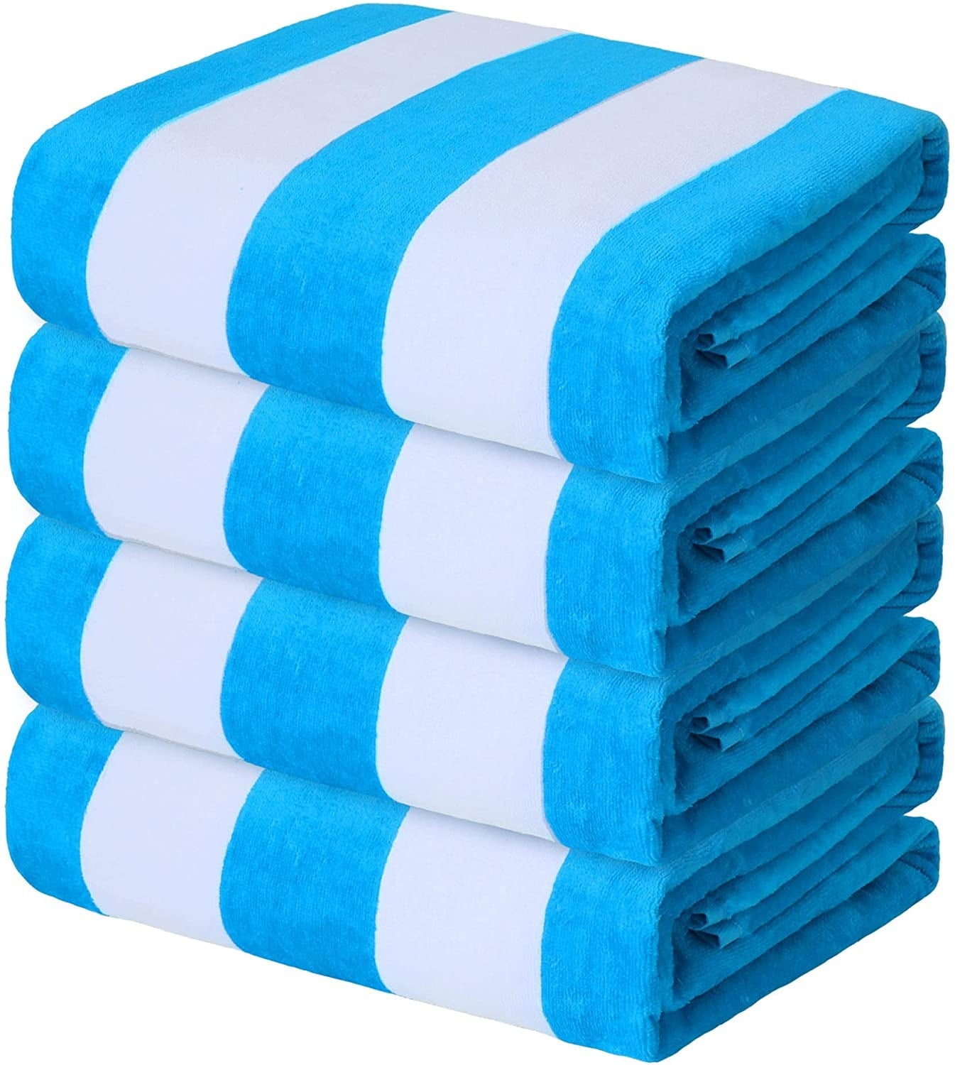 Exclusivo Mezcla 4-Pack Cotton Oversized 35"x70" Cabana Stripe Beach Towels, Super Absorbent Soft Plush Pool Towel, Bath Towel (Blue)