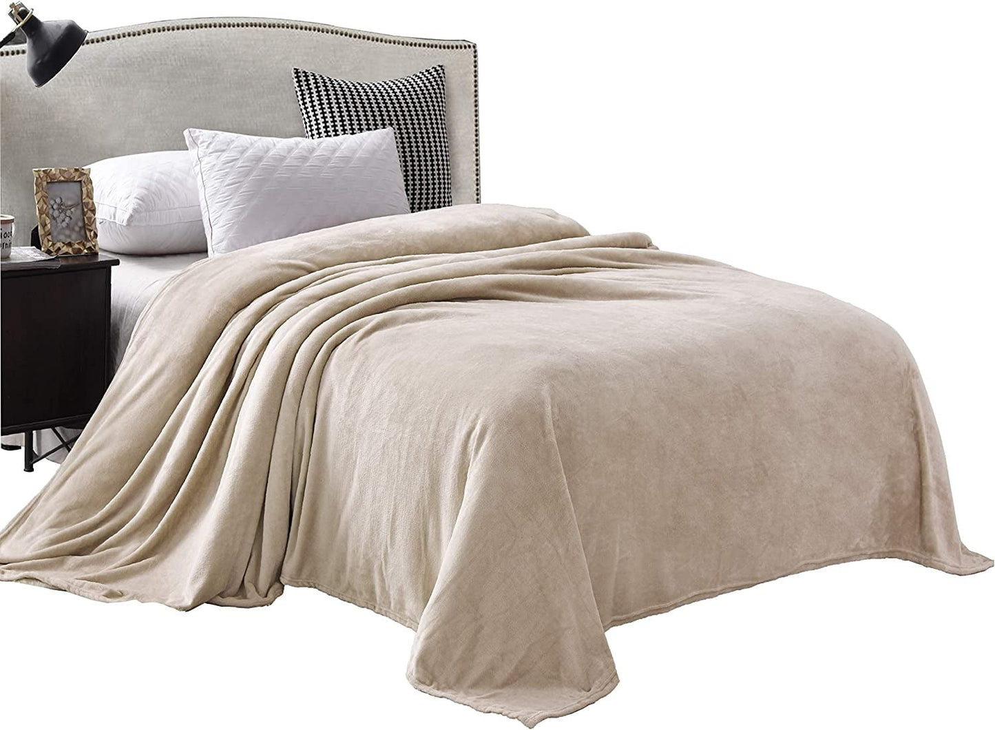 Exclusivo Mezcla Queen Size Flannel Fleece Velvet Plush Bed Blanket as Bedspread, Coverlet, Bed Cover (90x90 inches, Camel) Soft, Lightweight, Warm and Cozy