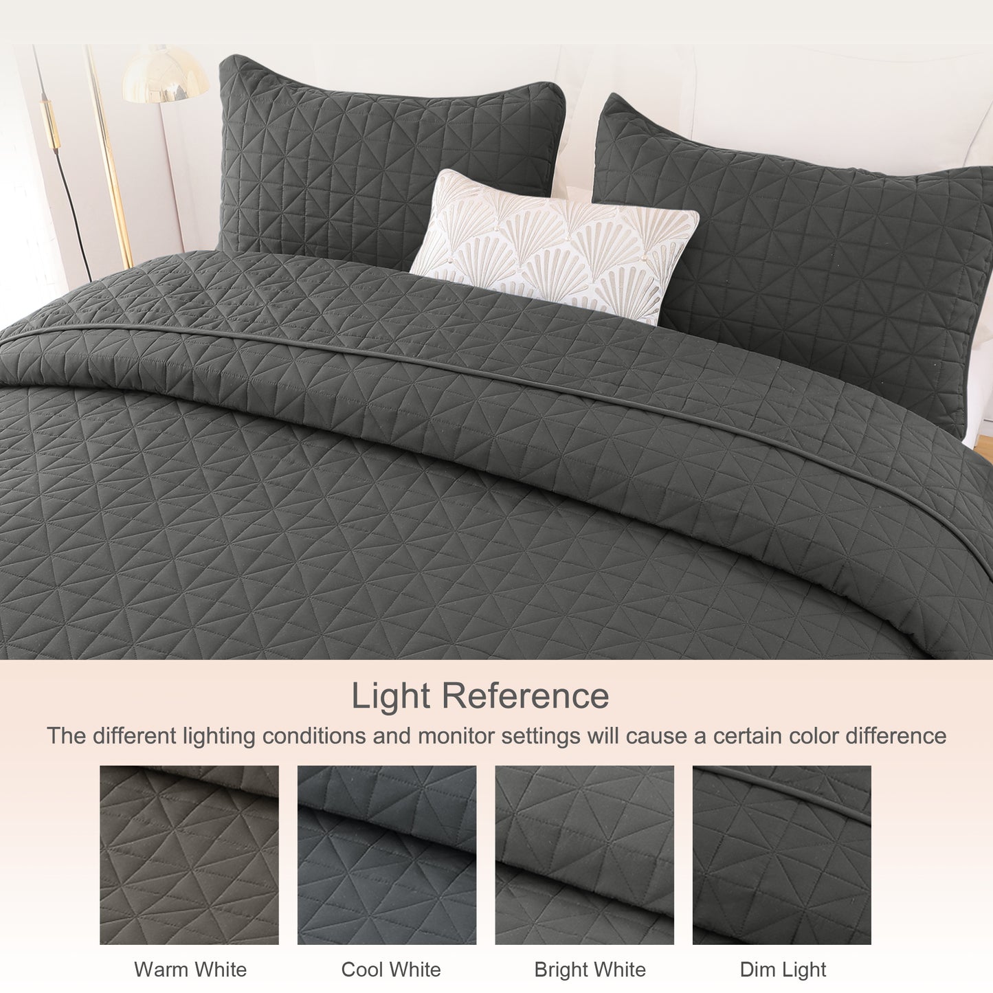 Exclusivo Mezcla Twin Quilt Bedding Set for All Seasons, Lightweight Soft Grey Quilts Twin Size Bedspreads Coverlets Bed Cover with Geometric Stitched Pattern, (1 Quilt, 1 Pillow Sham)