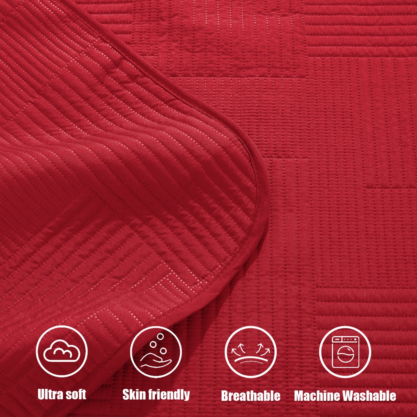 Exclusivo Mezcla King Quilt Set, Soft and Lightweight Bedspreads Coverlet with Striped Pattern, Bedding Sets with 2 Pillow Shams, Reversible Bed Cover for All Seasons, 96x104 Inches,Red Grid