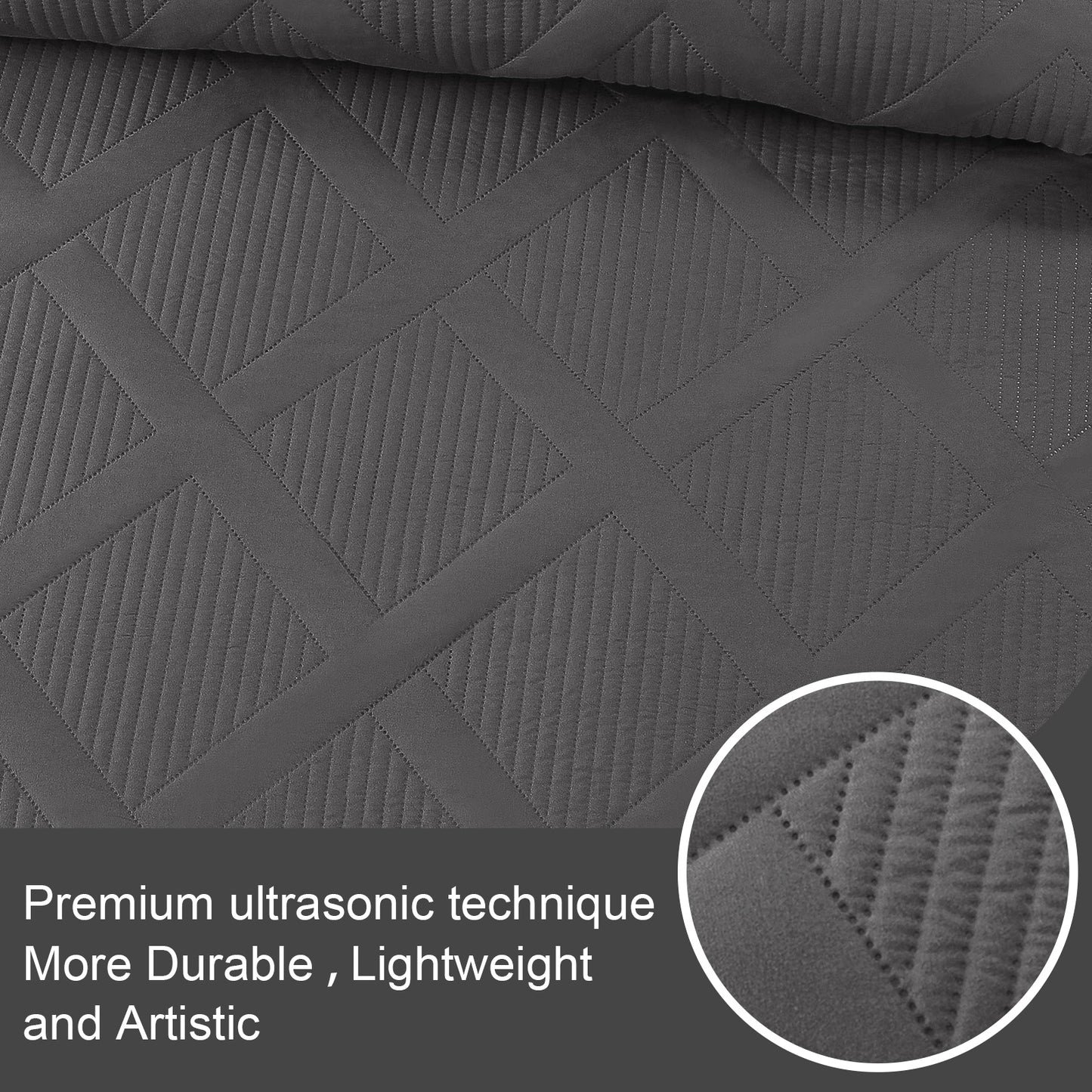 Exclusivo Mezcla Ultrasonic California King Quilt Set, Lightweight Bedspreads Modern Striped Coverlet with 2 Pillow Shams, Grey