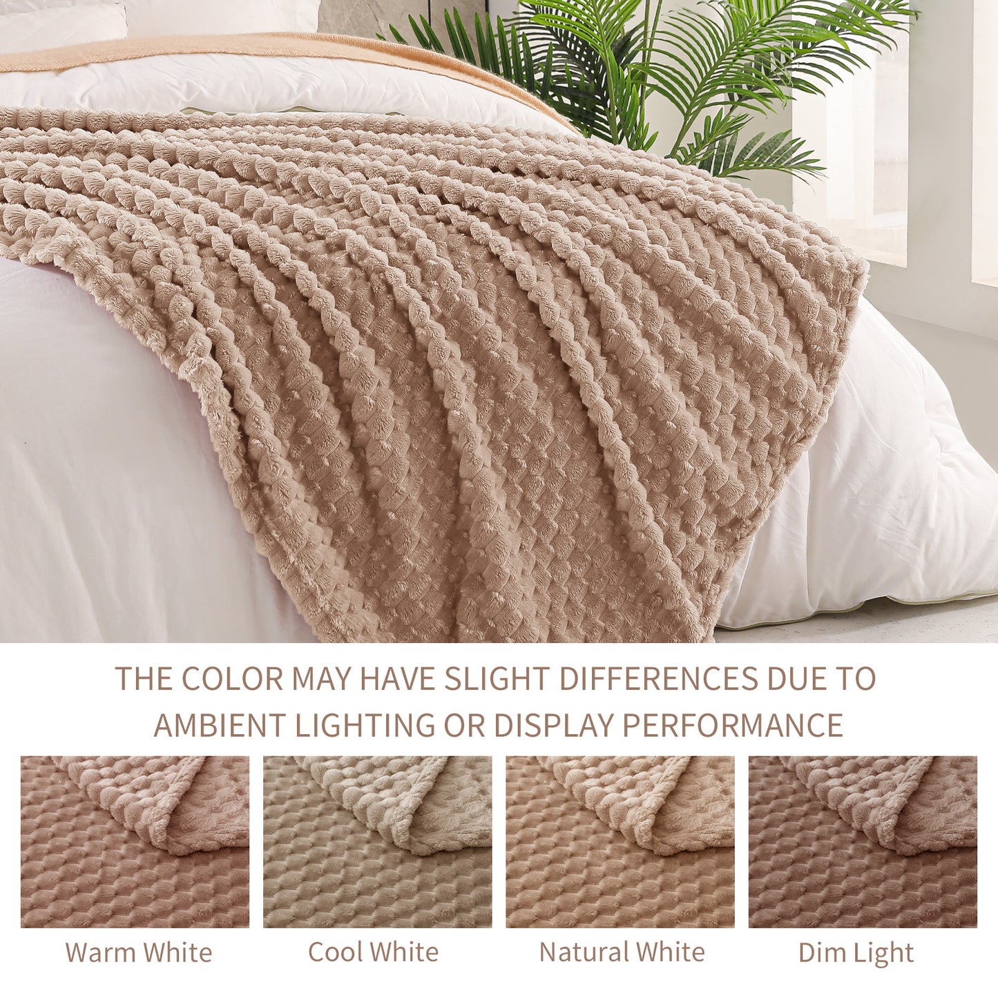 Exclusivo Mezcla Twin Size Soft Fleece Blanket, 90x66 Inches 3D Clouds Stylish Jacquard Velvet Blanket for Bed, Cozy Soft Lightweight for All Season, Camel Blanket