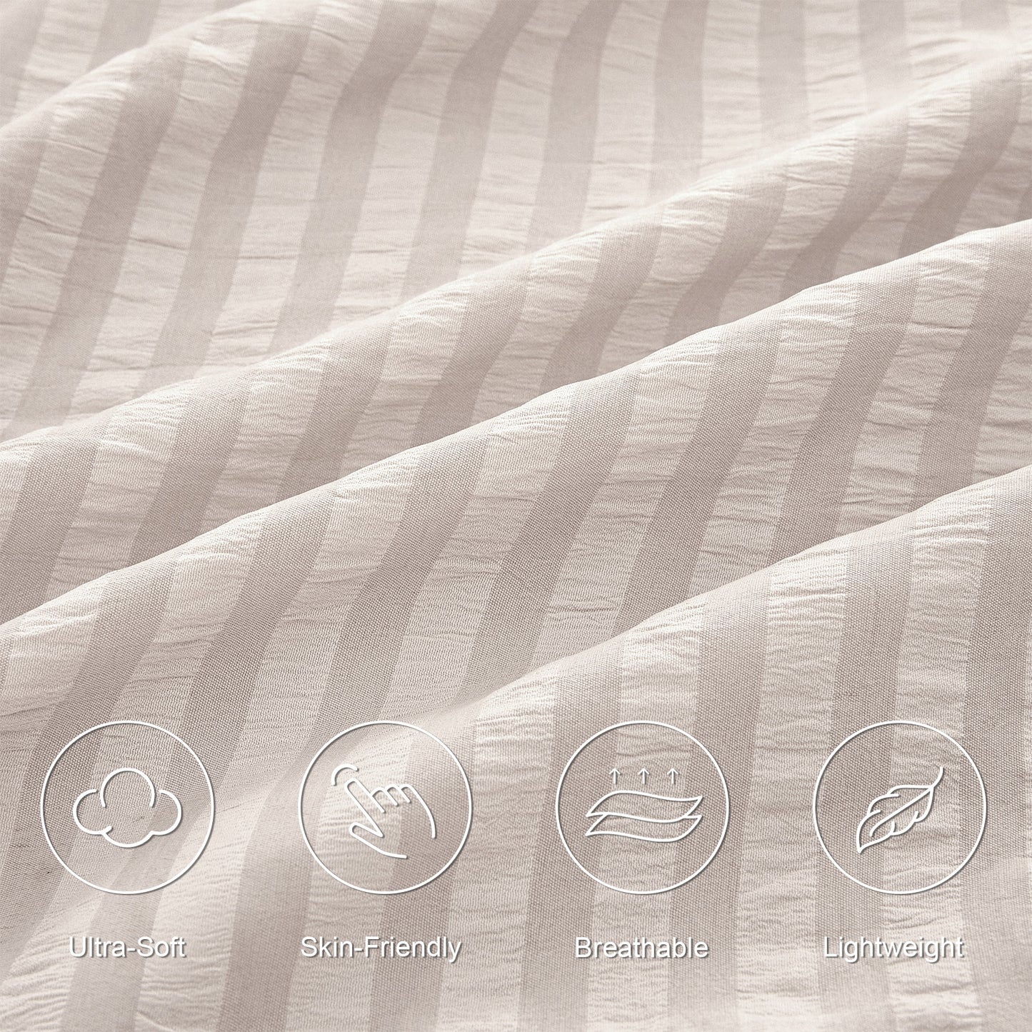 Exclusivo Mezcla 3-Piece Seersucker Queen Comforter Set Light Grey, Lightweight Soft Striped Pattern All Season Bedding Comforter sets with 2 Pillow Shams