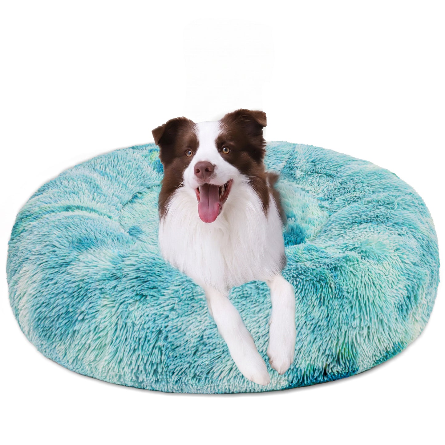 Exclusivo Mezcla Calming Donut Pet Bed for Large Dogs 36", Anti-Anxiety Plush Cozy Warming Dog Bed, Gradient Aqua