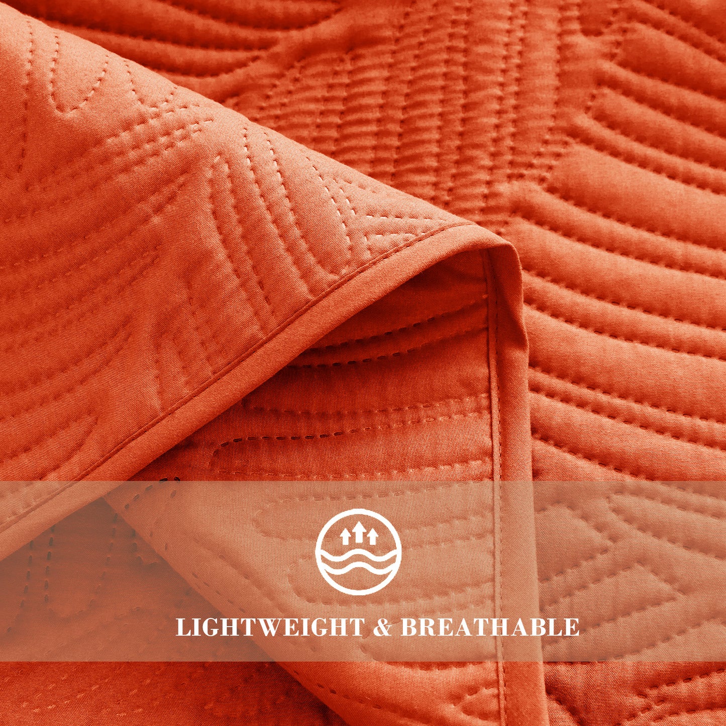Exclusivo Mezcla Ultrasonic Full Queen Quilt Set Burnt Orange, 3 Pieces Lightweight Bedspread Leaf Pattern Bed Cover Soft Coverlet Bedding Set