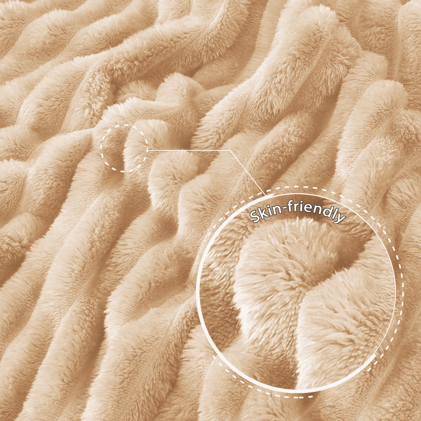 Exclusivo Mezcla Fleece Throw Blanket for Couch, Super Soft 3D Striped Jacquard Bed Blanket, Lightweight Fuzzy Cozy Blankets for All Seasons, 50x60 Inches, Beige Blanket