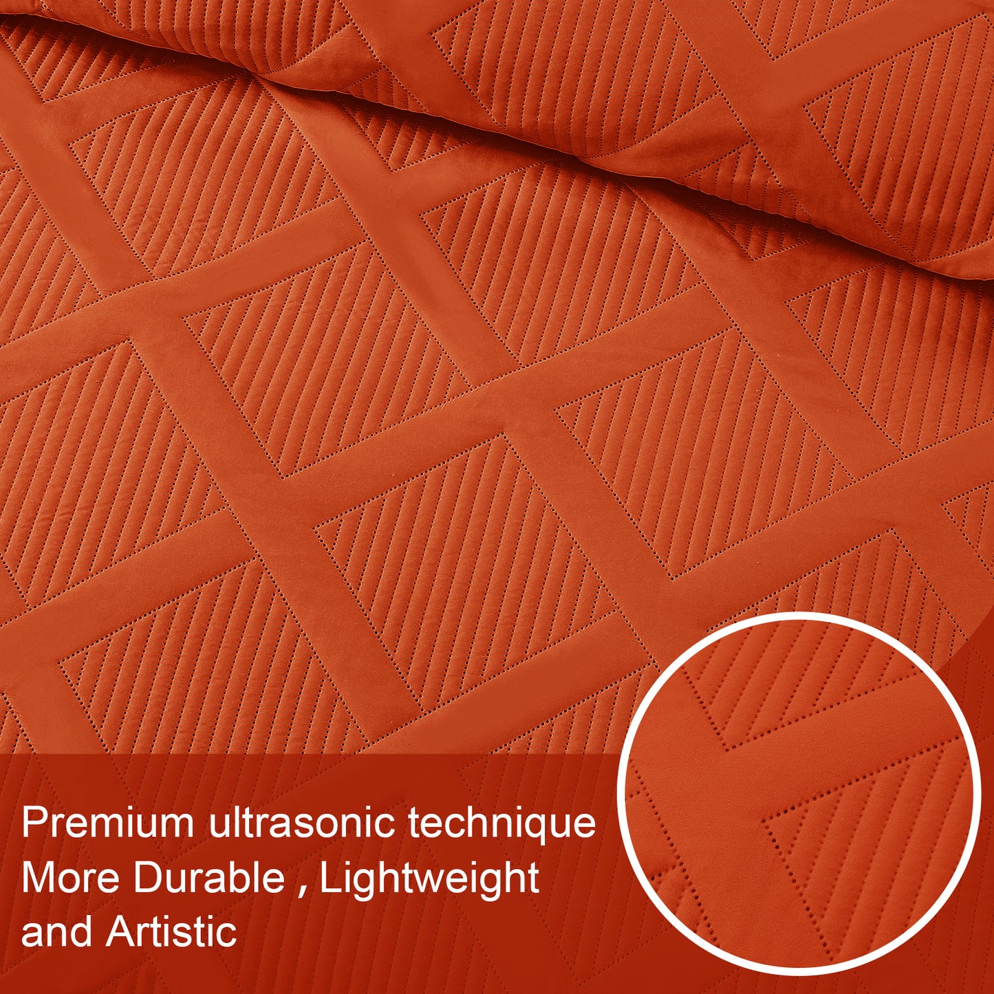 Exclusivo Mezcla Ultrasonic Full Queen Quilt Set, Lightweight Bedspreads Modern Striped Coverlet with 2 Pillow Shams, Burnt Orange