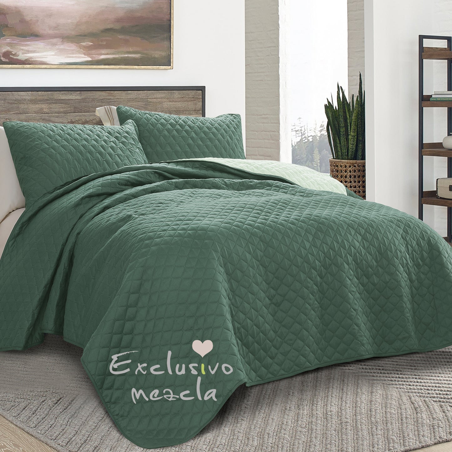Exclusivo Mezcla Ultrasonic Full Queen Quilt Bedding Set with Pillow Shams, Lightweight Quilts Queen Size, Soft Bedspreads Bed Coverlets for All Seasons - (Dark Green, 90"x96")