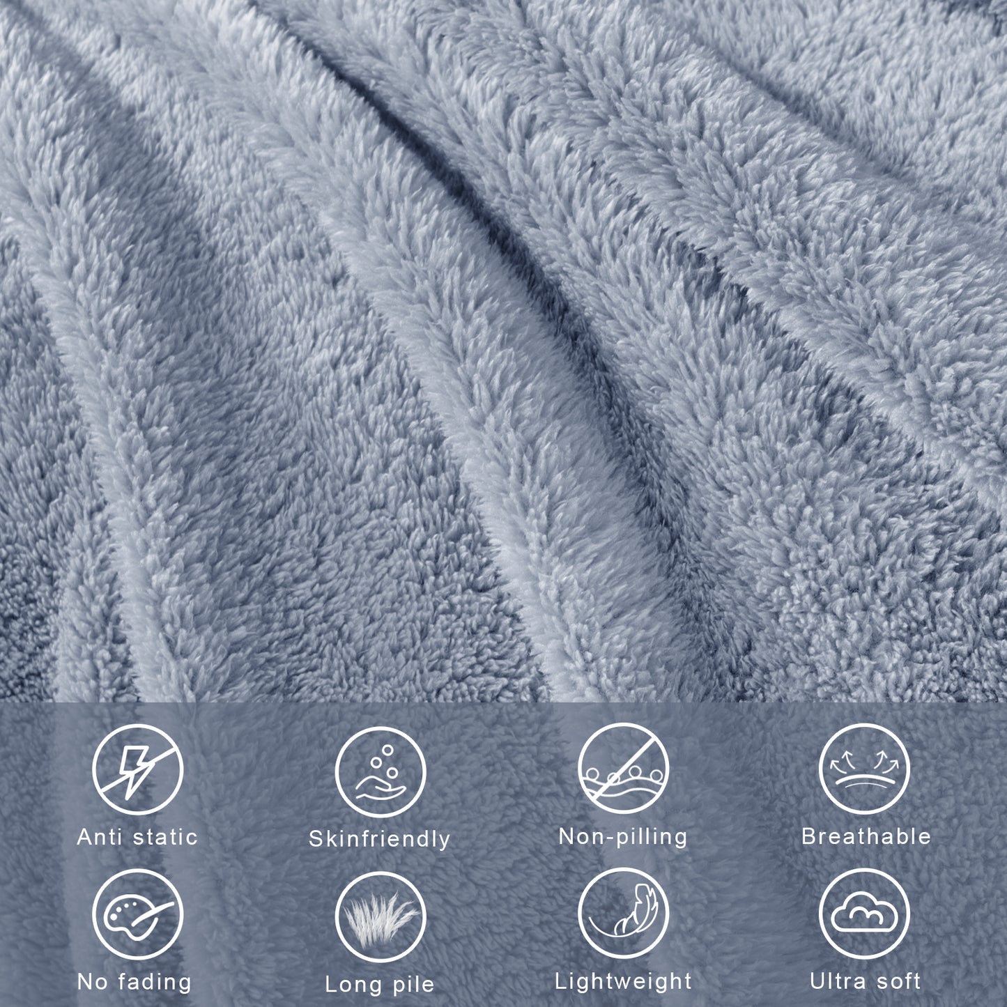 Exclusivo Mezcla Queen Size Flannel Fleece Blanket, Super Soft Velvet Plush Bed Blanket, Fuzzy Cozy Blankets for All Seasons, 90x90 Inches, Stone Blue Blanket