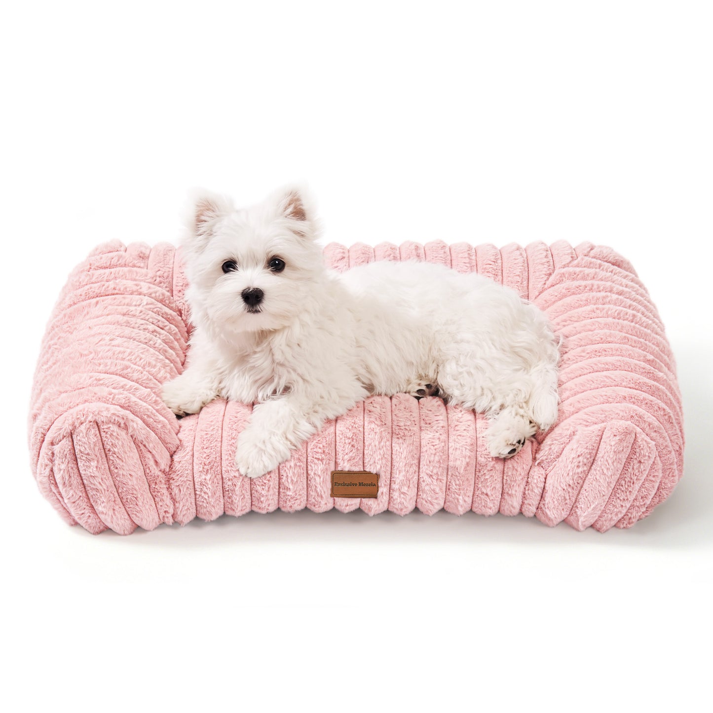 Exclusivo Mezcla Small Cuddler Couch Pet Bed with Sides, 20"x16" Ribbed Plush Corduroy Dog Bed with Non-Slip Bottom and Washable Cover, Pink