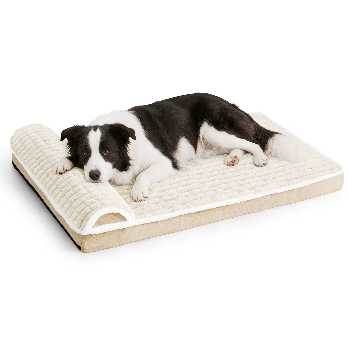 Exclusivo Mezcla Orthopedic Dog Bed with Head Pillow for Large Dogs, Removable and Machine-Washable Cover, 42"X28", Ivory
