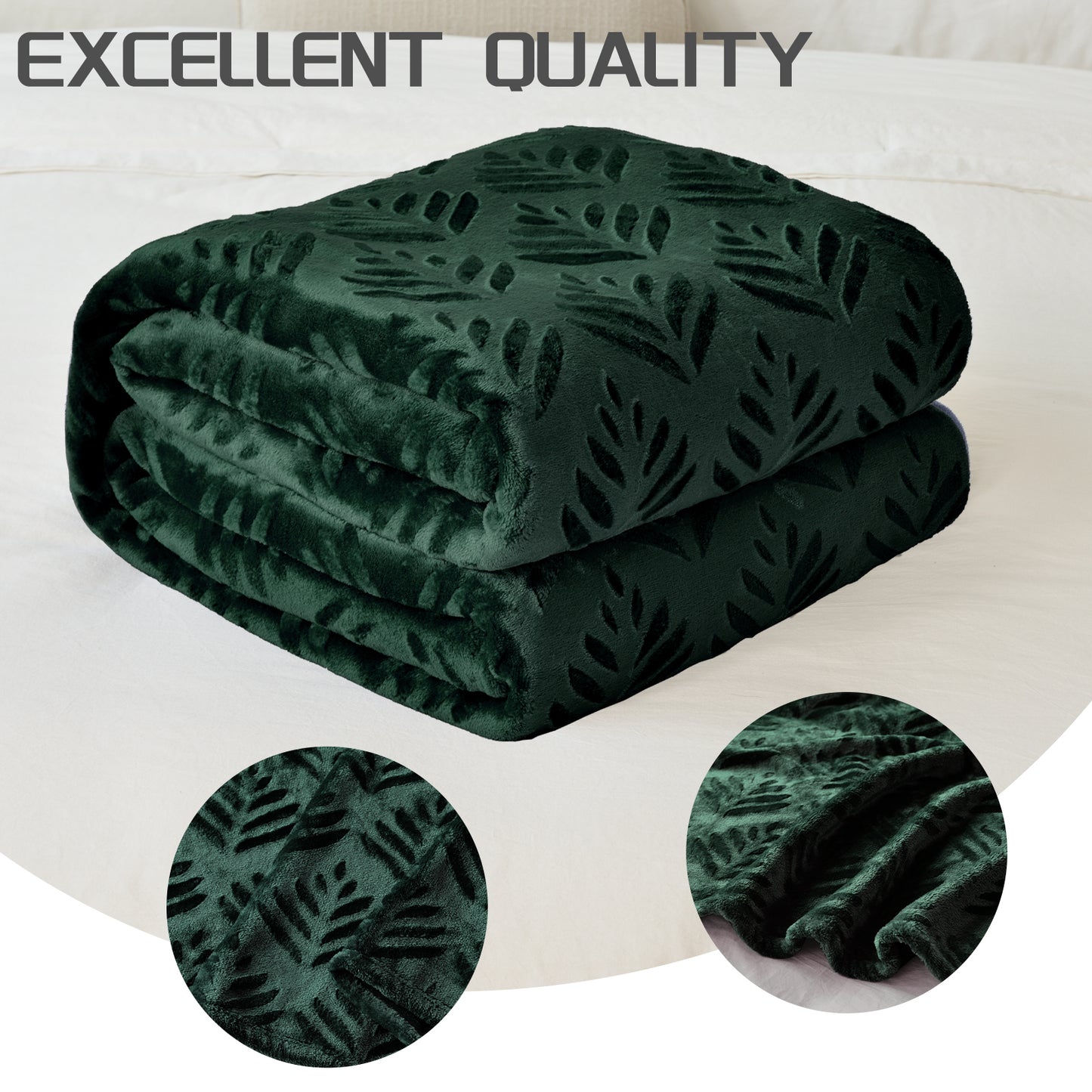 Exclusivo Mezcla Twin size Blanket for Bed, Super Soft and Warm Forest Green Blankets for All Seasons, Flannel Fleece Leaves Pattern Bed Blanket, Plush Fuzzy and Thick, 60x80 Inch