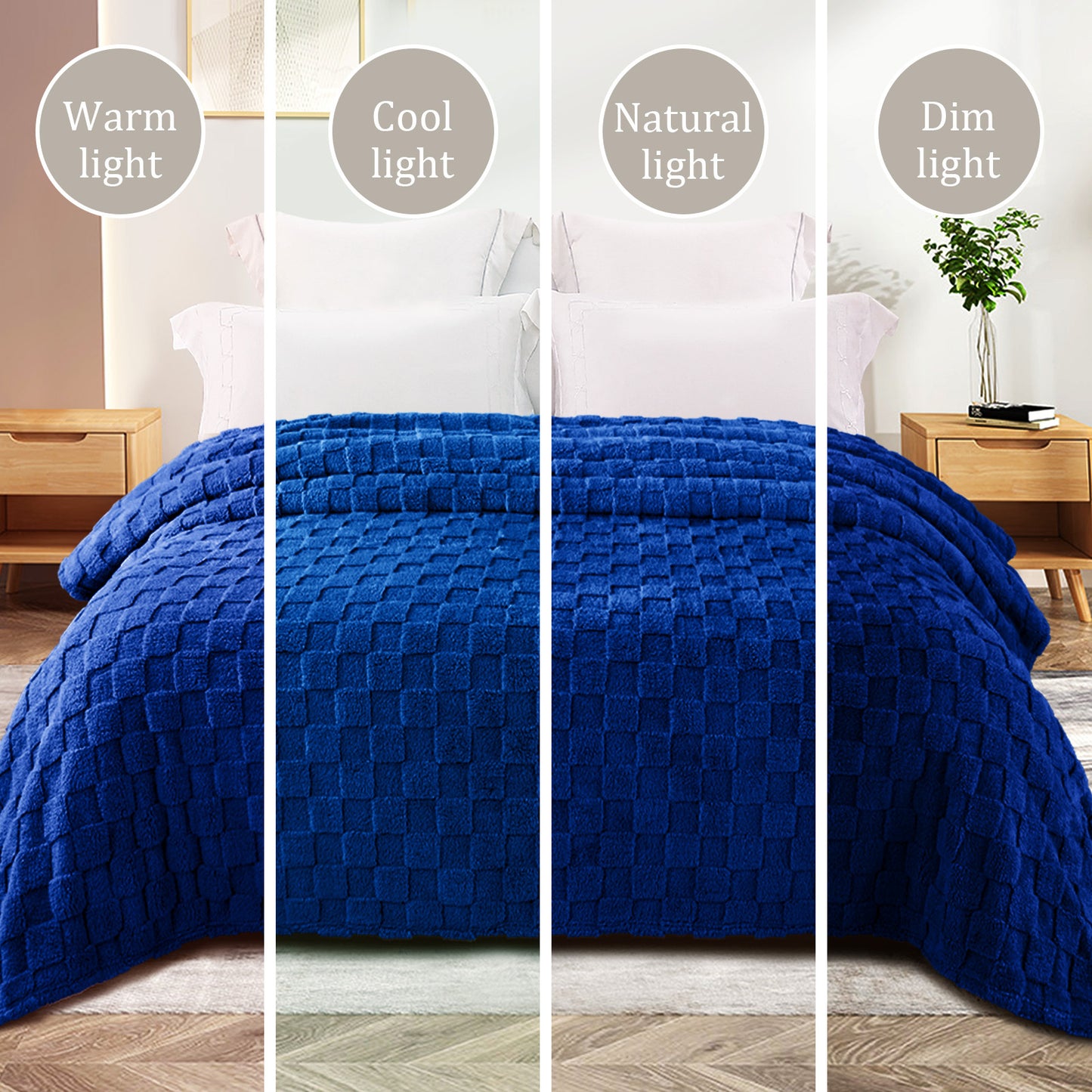 Exclusivo Mezcla Fleece Throw Blanket for Couch, Super Soft 3D Checkered Jacquard Bed Blanket, Cozy Fluffy Lightweight Blanket for All Seasons, 50x60 Inches, Cobalt Blue Blanket