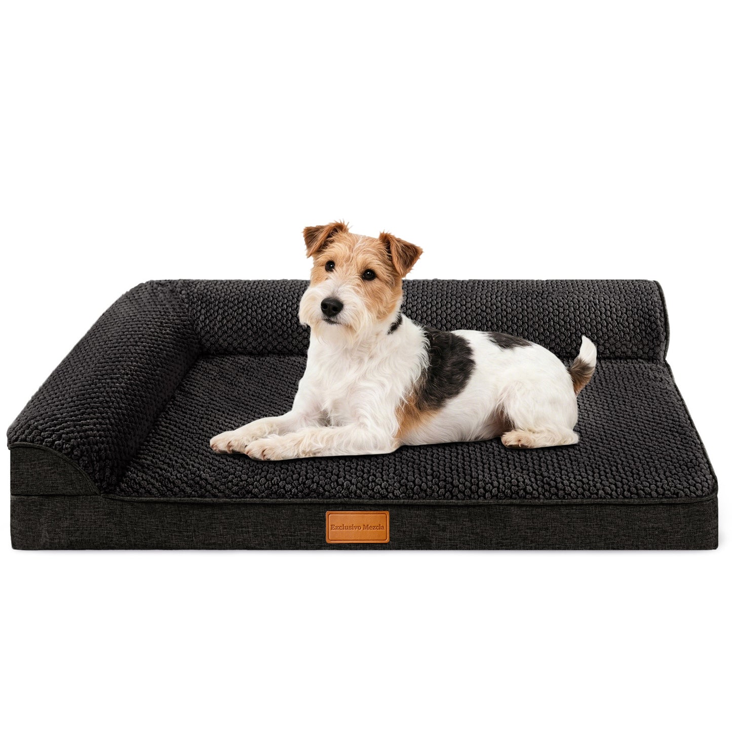 Exclusivo Mezcla Orthopedic Dog Bed with Washable Cover, Jacquard Fluff Pet Sofa Bed with 2-Sided Bolsters for Small Dogs, 30"℅20", Black