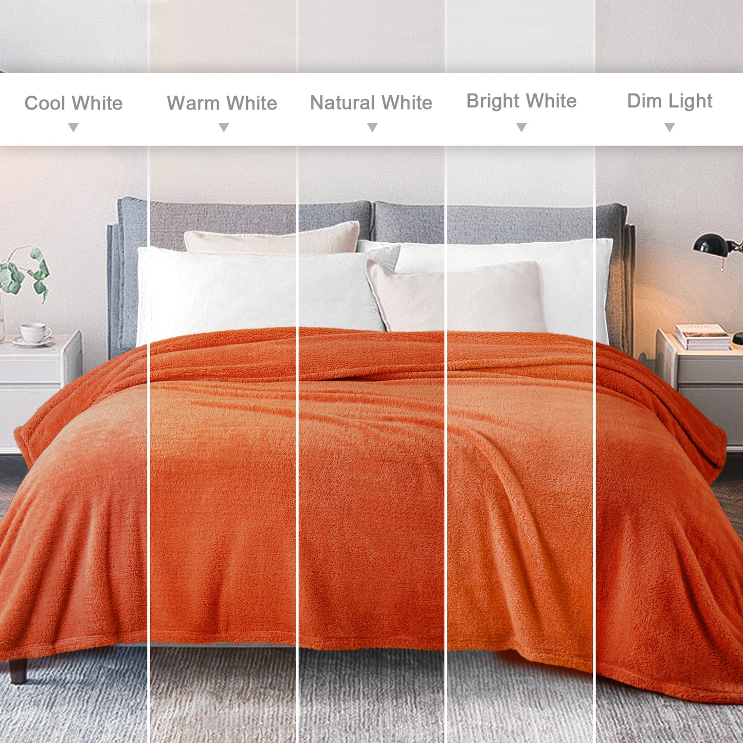 Exclusivo Mezcla Queen Size Flannel Fleece Blanket, Super Soft Velvet Plush Bed Blanket, Fuzzy Cozy Blankets for All Seasons, 90x90 Inches, Burnt Orange Blanket