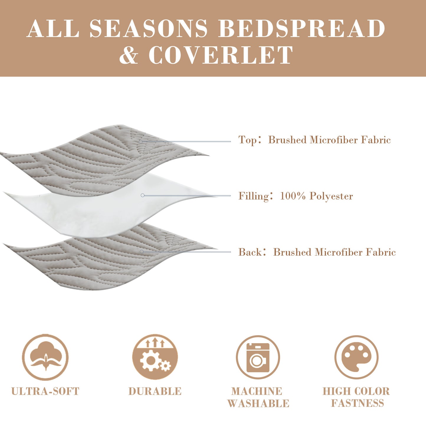 Exclusivo Mezcla Ultrasonic Full Queen Size Quilt Set Light Grey, 3 Pieces Lightweight Bedspread Leaf Pattern Bed Cover Soft Microfiber Coverlet Bedding Set for All Seasons