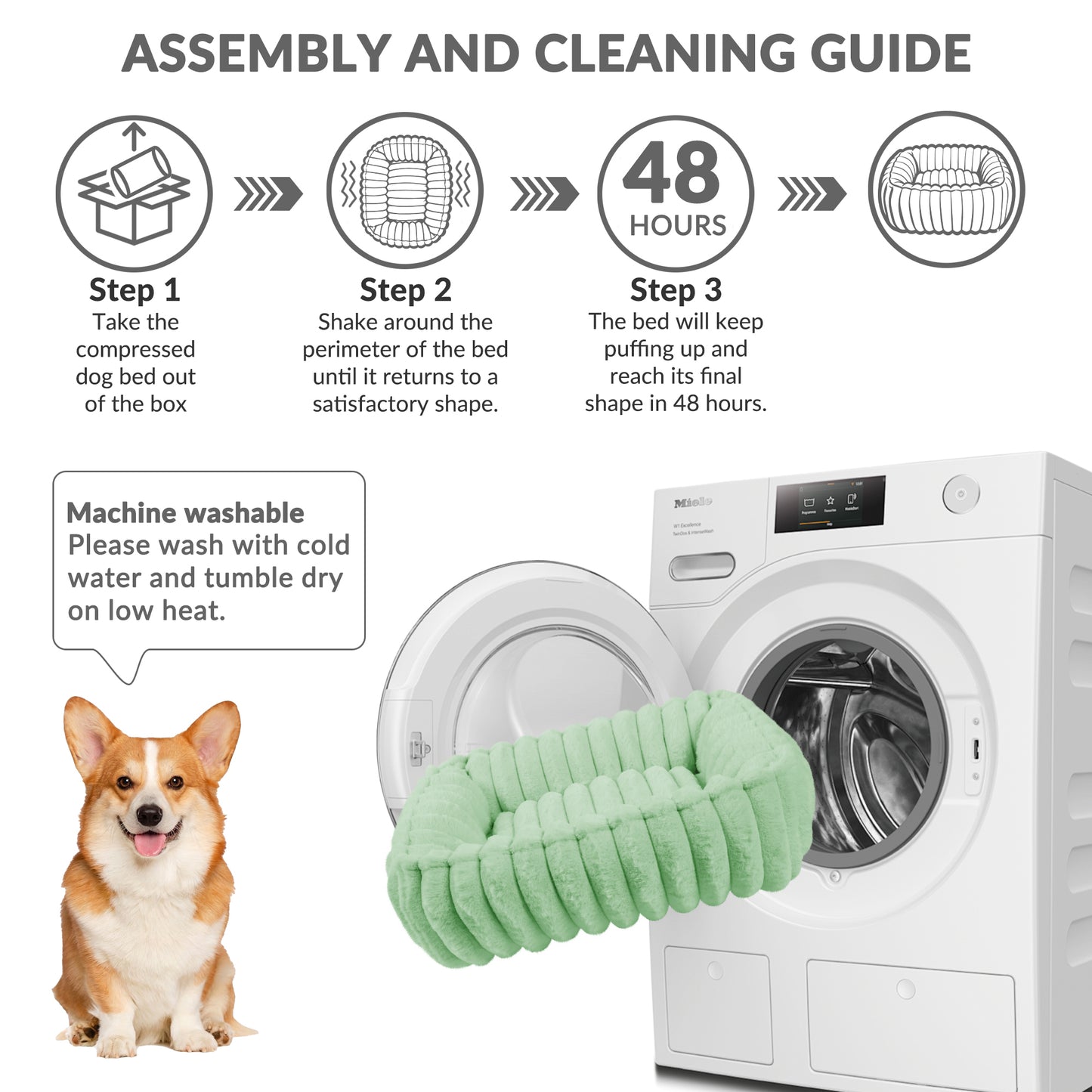 Exclusivo Mezcla Ribbed Plush Cuddler Dog Bed, 24"x20" Calming Pet Bed with Non-Slip Bottom for Medium Dogs, Machine Washable, Green