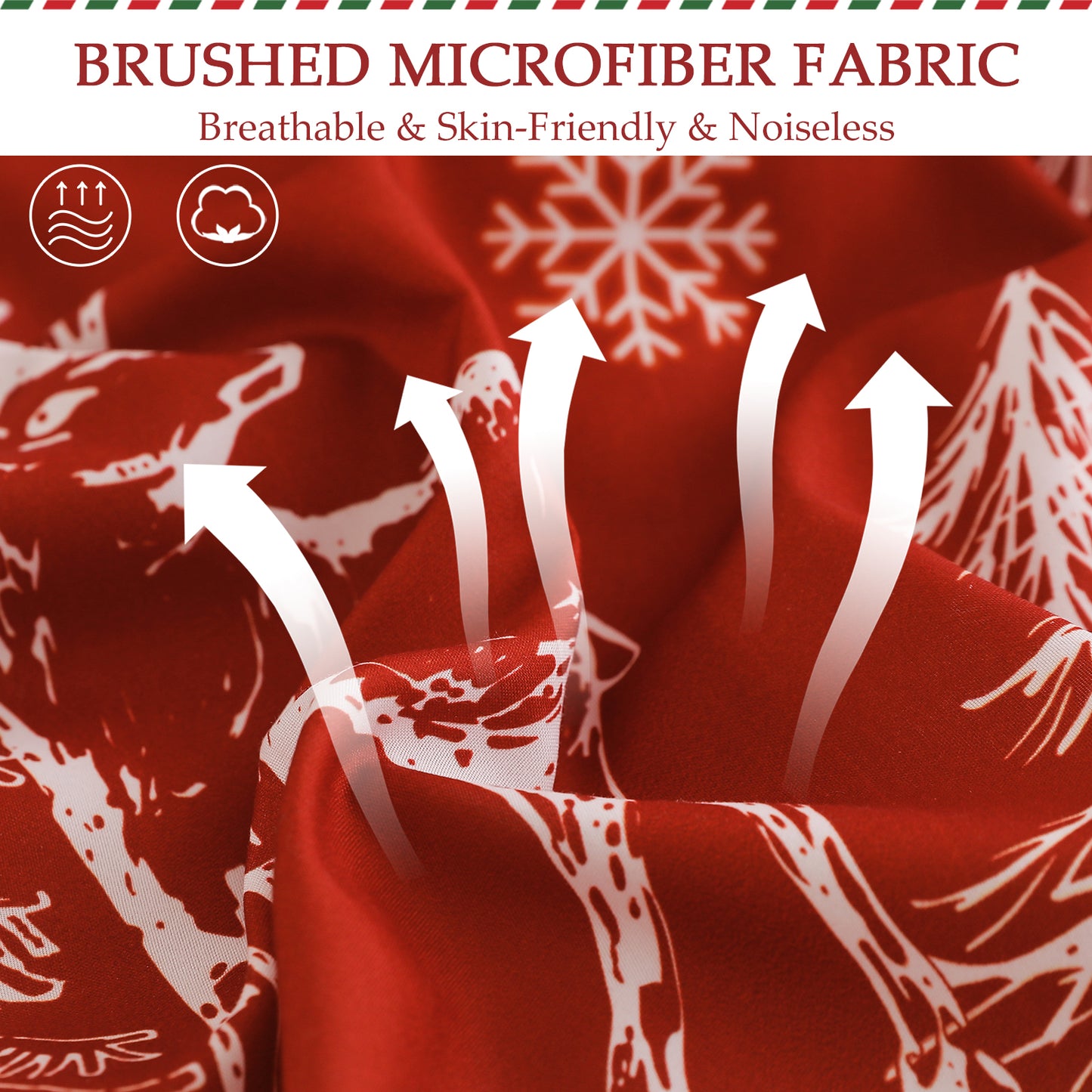 Exclusivo Mezcla Christmas Comforter Set Queen Size, Reversible Rust Red Striped Down Alternative Comforter Sets, Printed with Christmas Trees Snowflakes Pattern, for Holiday Decoration and Gifts