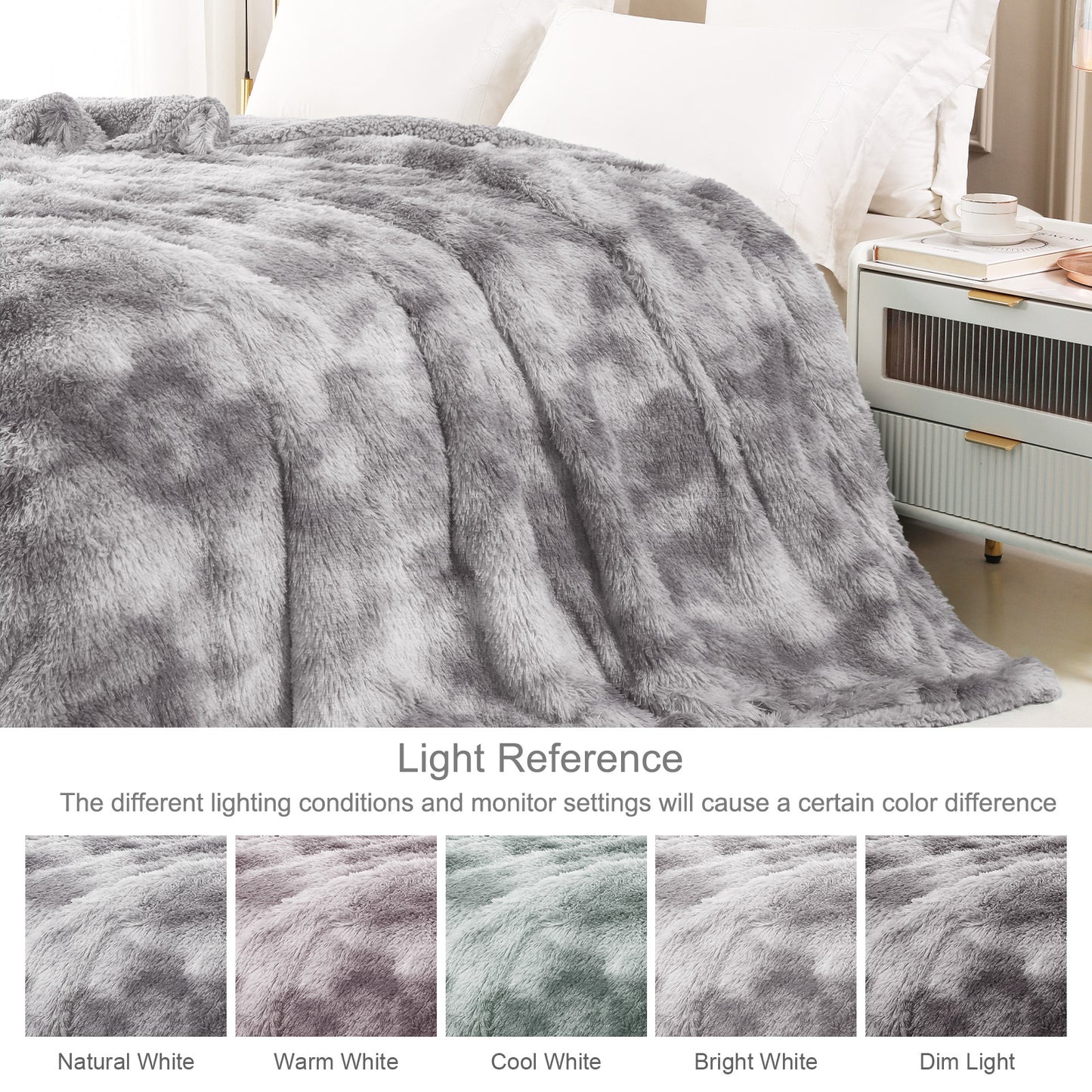 Exclusivo Mezcla Twin Size Faux Fur Bed Blanket, Super Soft Fuzzy and Plush Reversible Sherpa Fleece Blanket and Warm Blankets for Bed, Sofa, Travel, 60X80 inches, Dark Grey