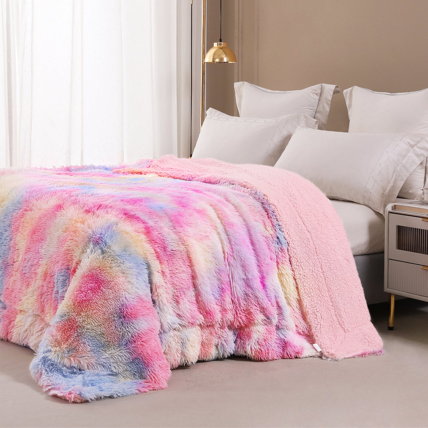 Exclusivo Mezcla Twin Size Faux Fur Bed Blanket, Super Soft Fuzzy and Plush Reversible Sherpa Fleece Blanket and Warm Blankets for Bed, Sofa, Travel, 60X80 inches, Blue