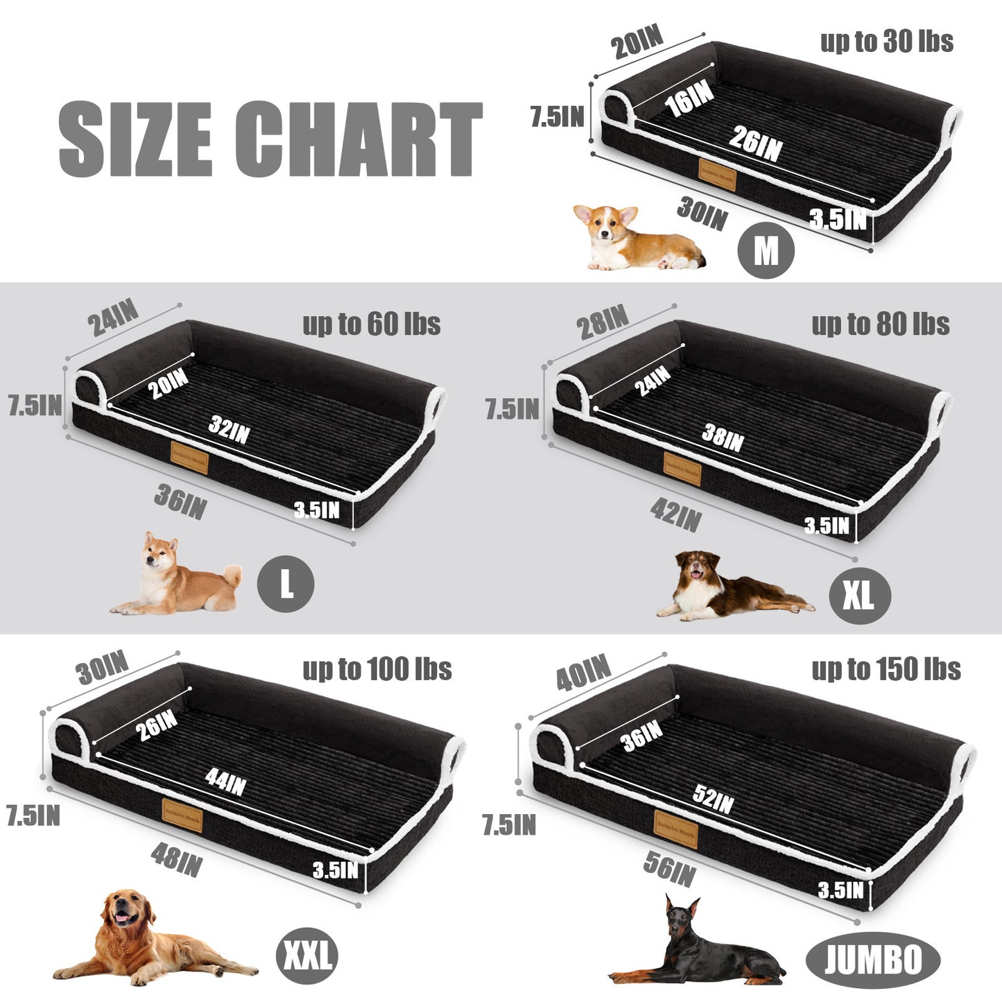Exclusivo Mezcla Orthopedic Pet Bed for Medium Dogs, 30"X20" Waterproof L Shaped Sofa Dog Bed, Black