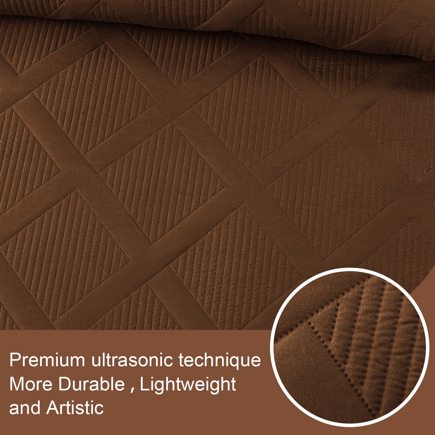 Exclusivo Mezcla 3 Pieces Ultrasonic King Quilt Set, Lightweight Bedspreads Modern Striped Coverlet Set, Brown