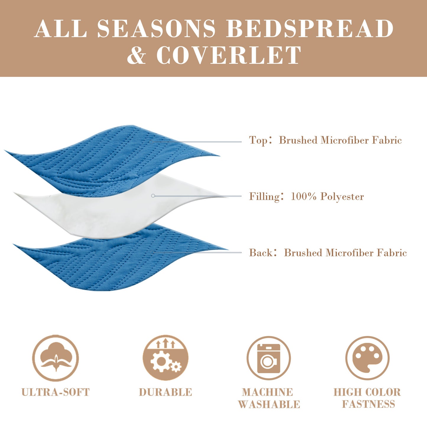 Exclusivo Mezcla Ultrasonic Full Queen Size Quilt Set Dark Blue, 3 Pieces Lightweight Bedspread Leaf Pattern Bed Cover Soft Microfiber Coverlet Bedding Set for All Seasons