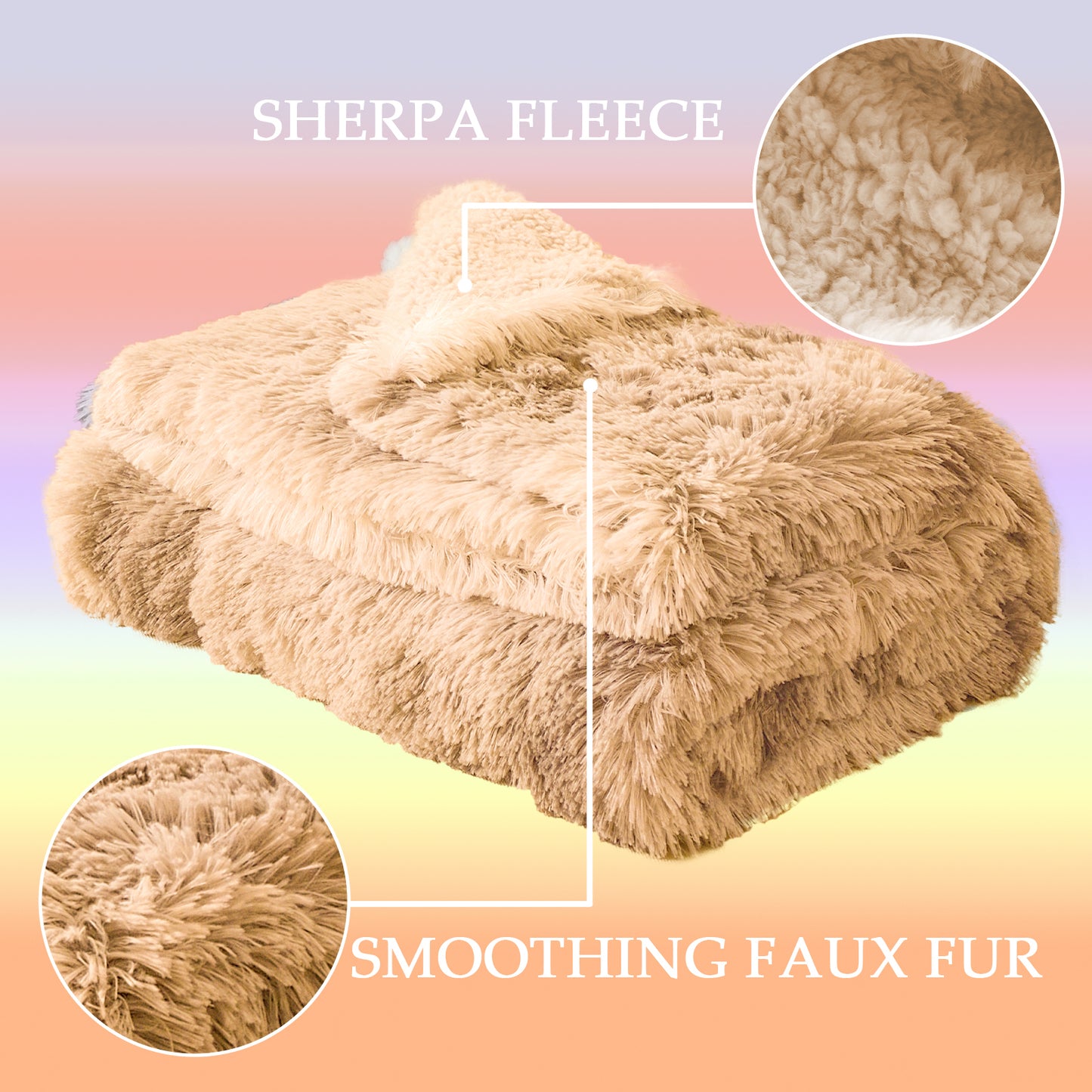 Exclusivo Mezcla Queen Size Faux Fur Bed Blanket, Super Soft Fuzzy and Plush Reversible Sherpa Fleece Blanket and Warm Blankets for Bed, Sofa, Travel, 90X90 inches, Camel